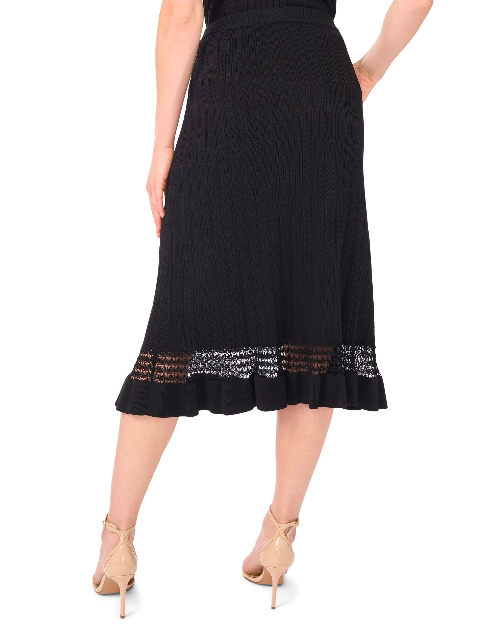 ABOVE KNEE FLARE SKIRT WITH POINTELLE & RIB | BLACK - Image 4