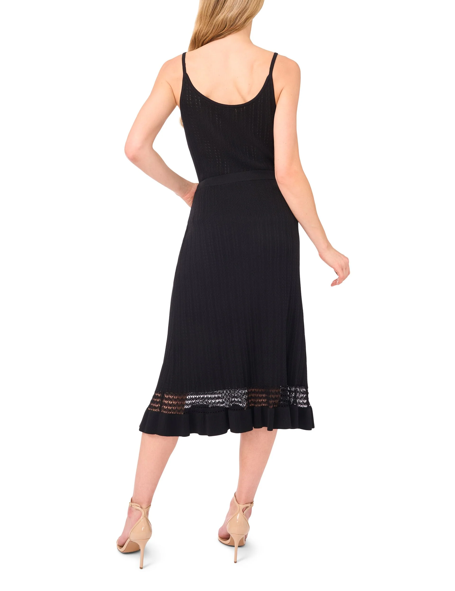 ABOVE KNEE FLARE SKIRT WITH POINTELLE & RIB | BLACK - Image 5