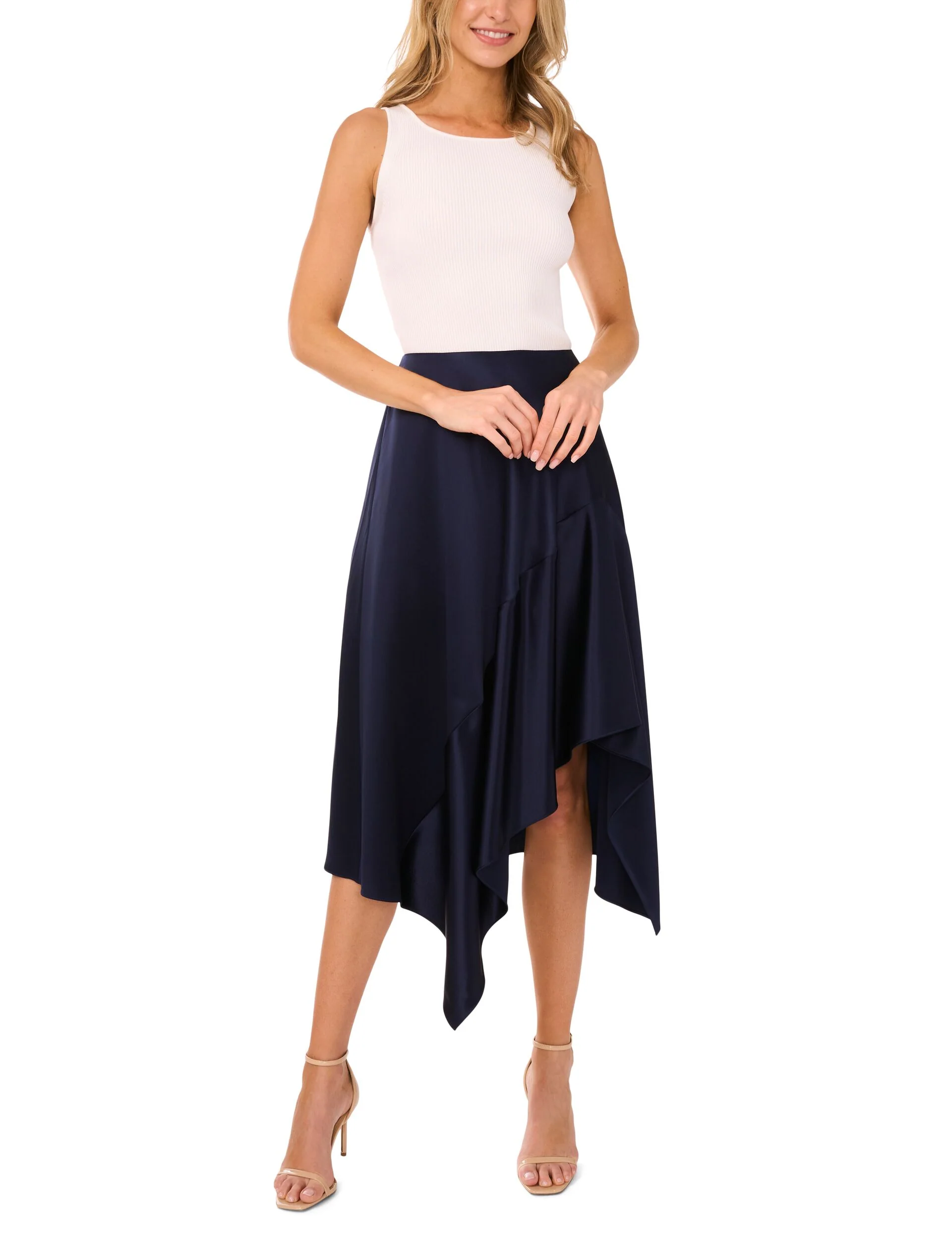 ASYMMETRIC MIDI SKIRT | NAVY - Image 4
