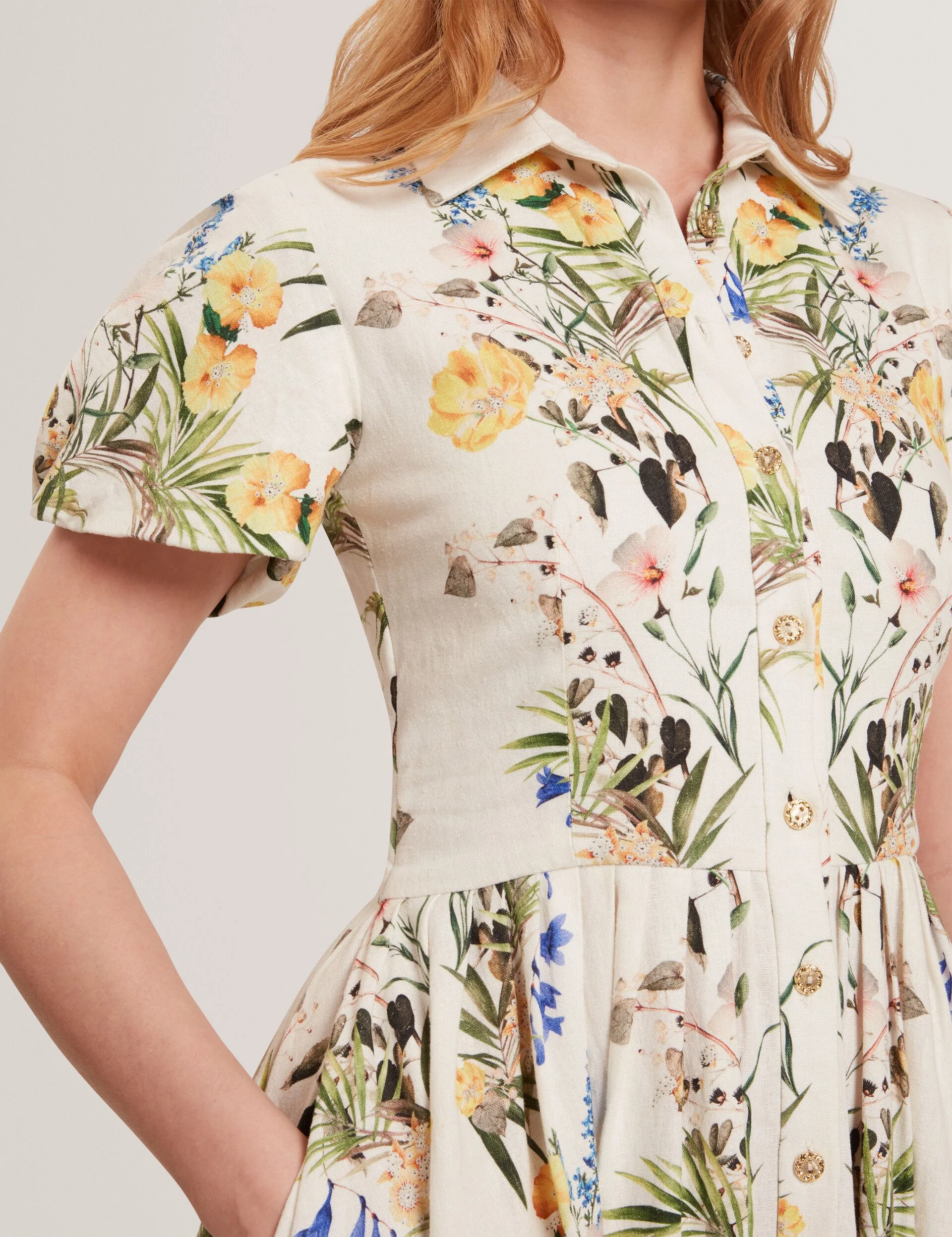 BALLOON SLEEVE BUTTON UP SHIRT DRESS | WHITE - Image 2