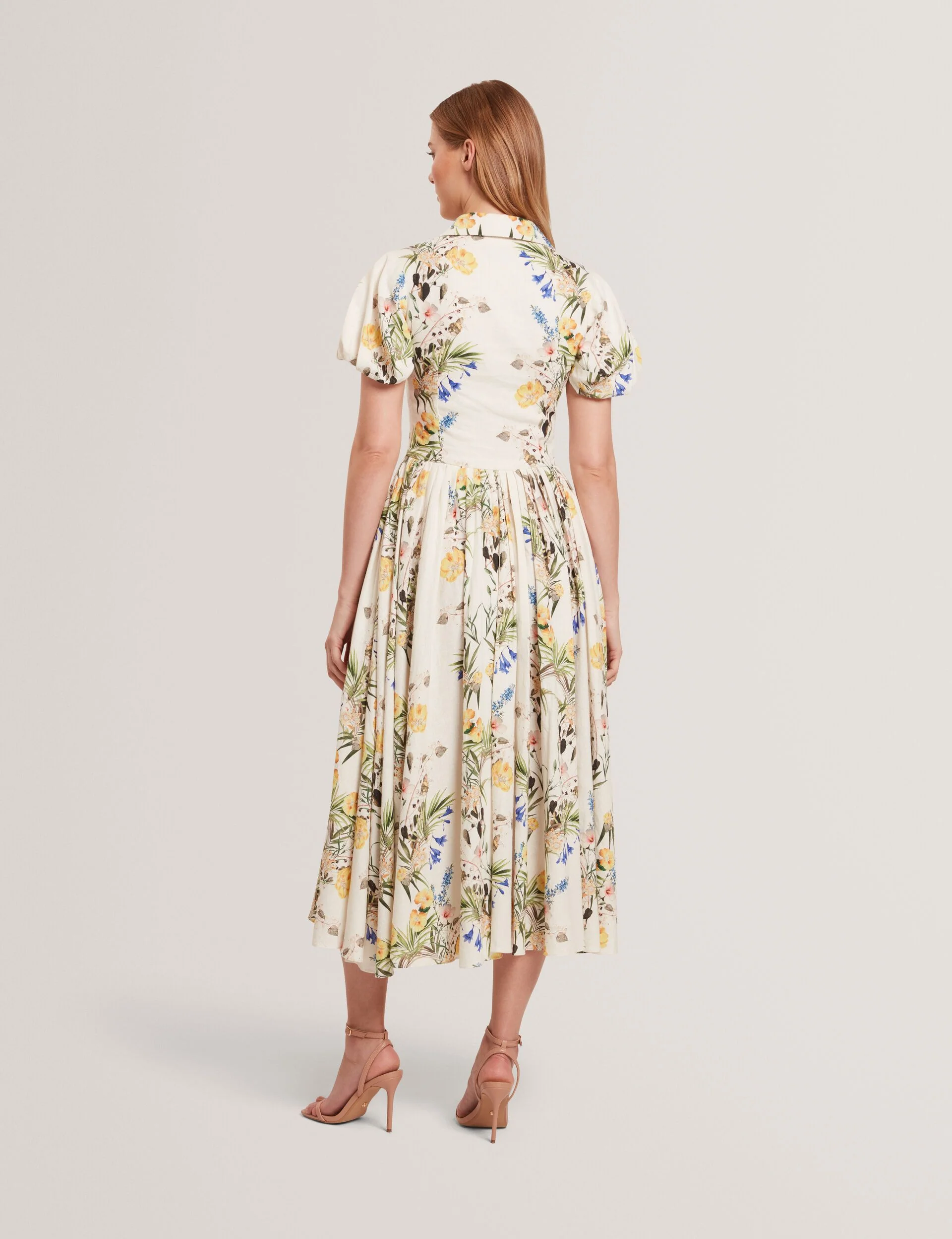 BALLOON SLEEVE BUTTON UP SHIRT DRESS | WHITE - Image 4