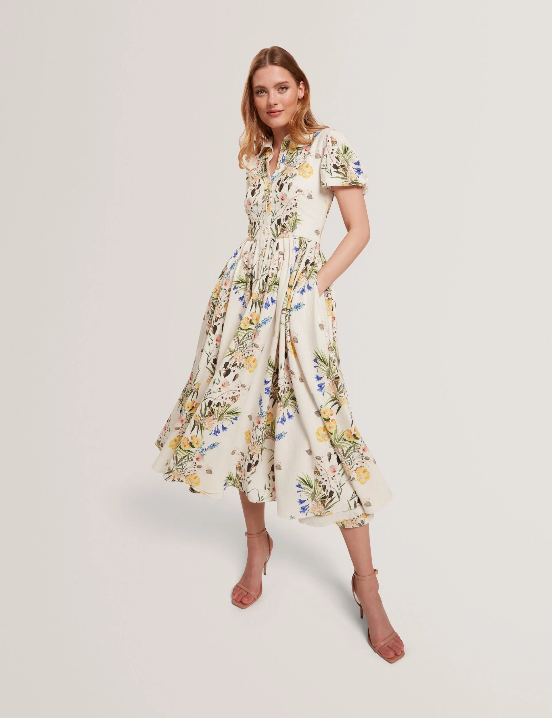 BALLOON SLEEVE BUTTON UP SHIRT DRESS | WHITE - Image 5