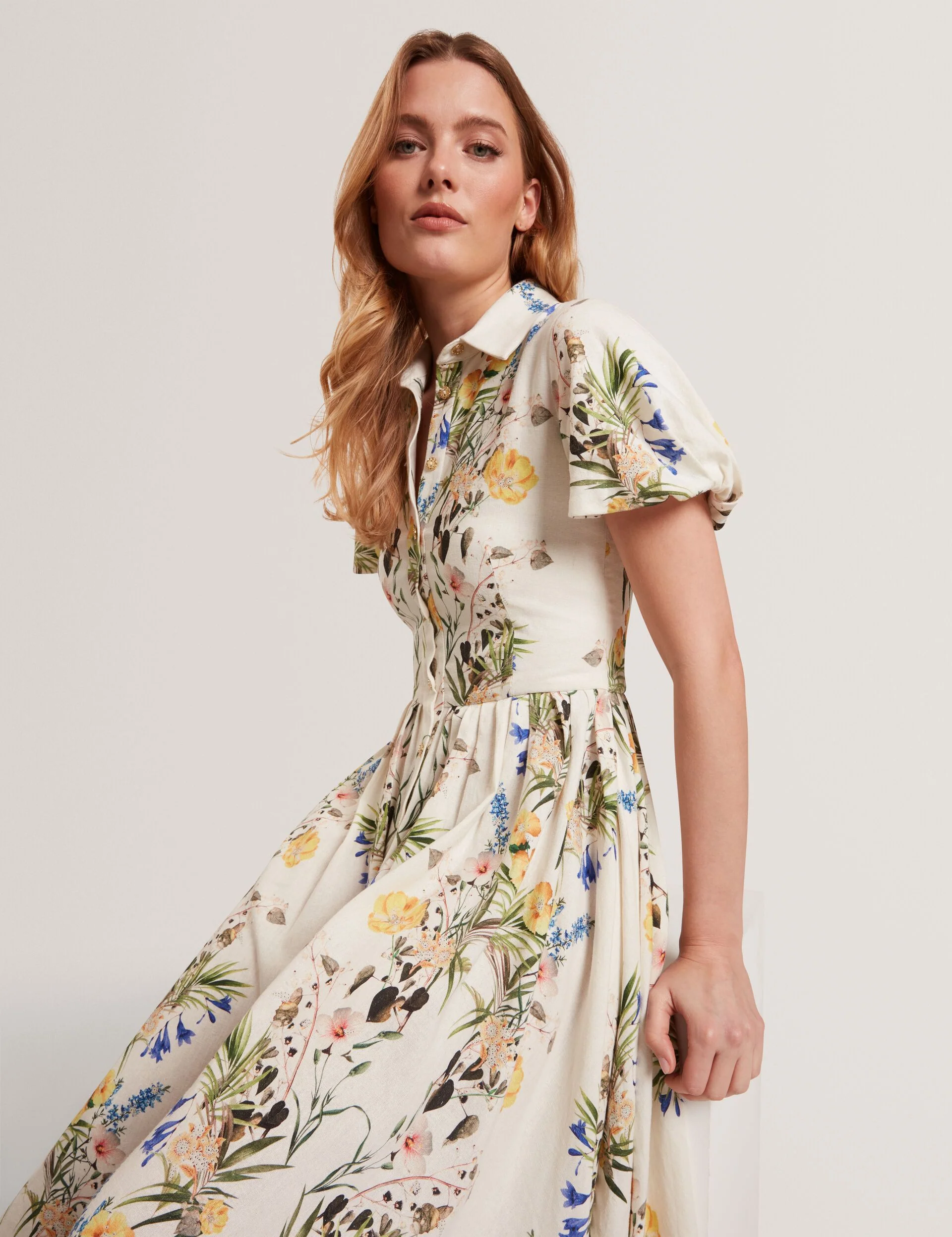 BALLOON SLEEVE BUTTON UP SHIRT DRESS | WHITE - Image 6