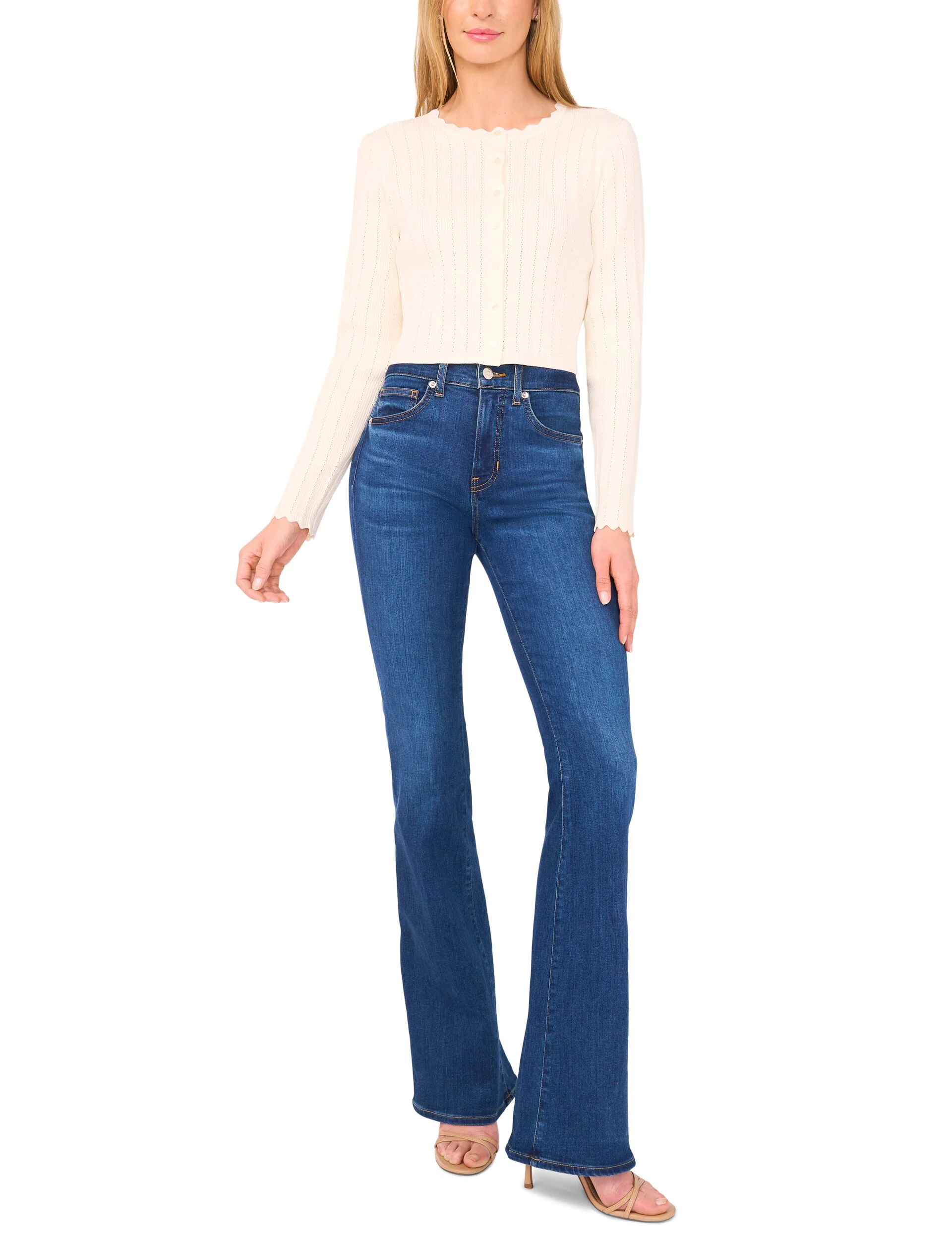 CARDIGAN WITH POINTELLE & RIB | IVORY - Image 2