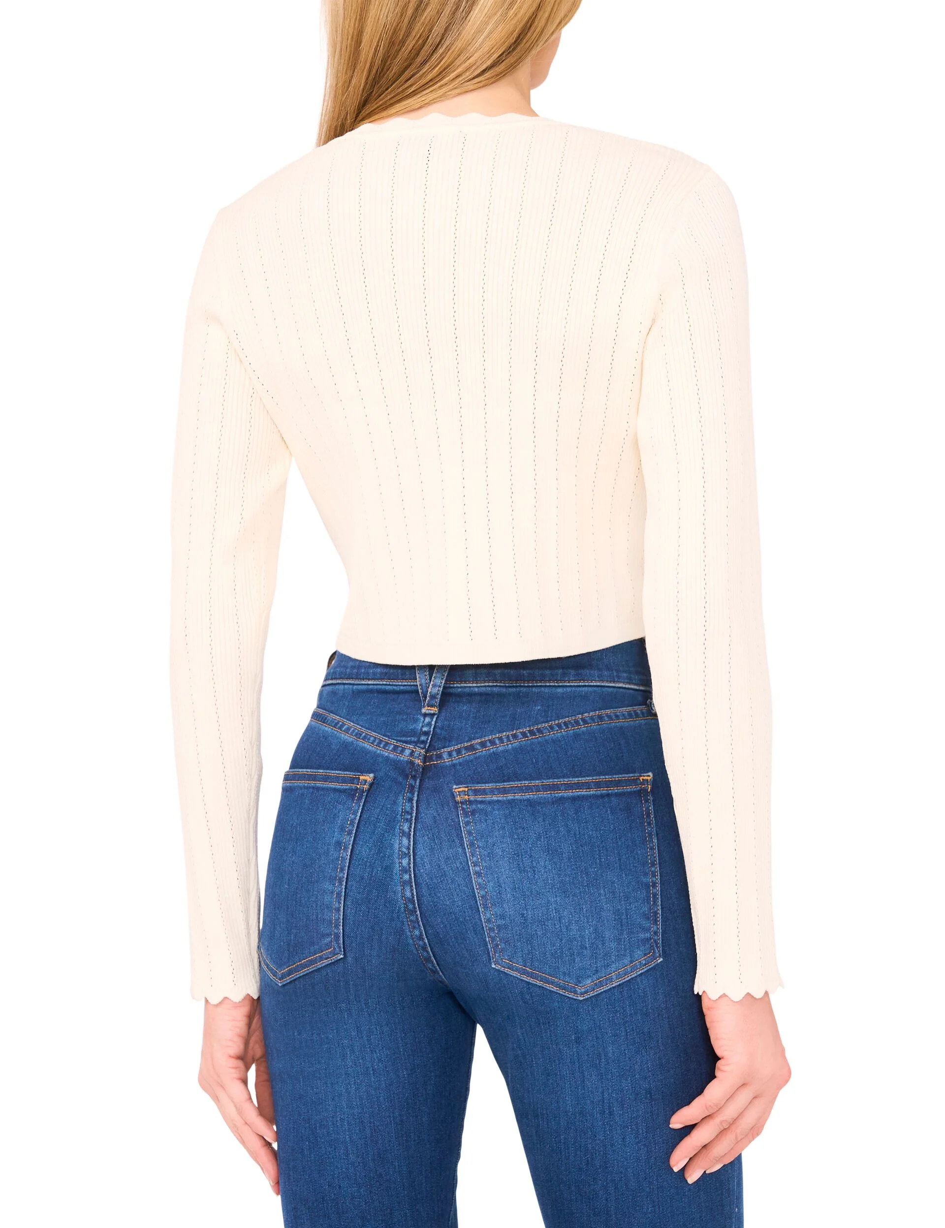 CARDIGAN WITH POINTELLE & RIB | IVORY - Image 4