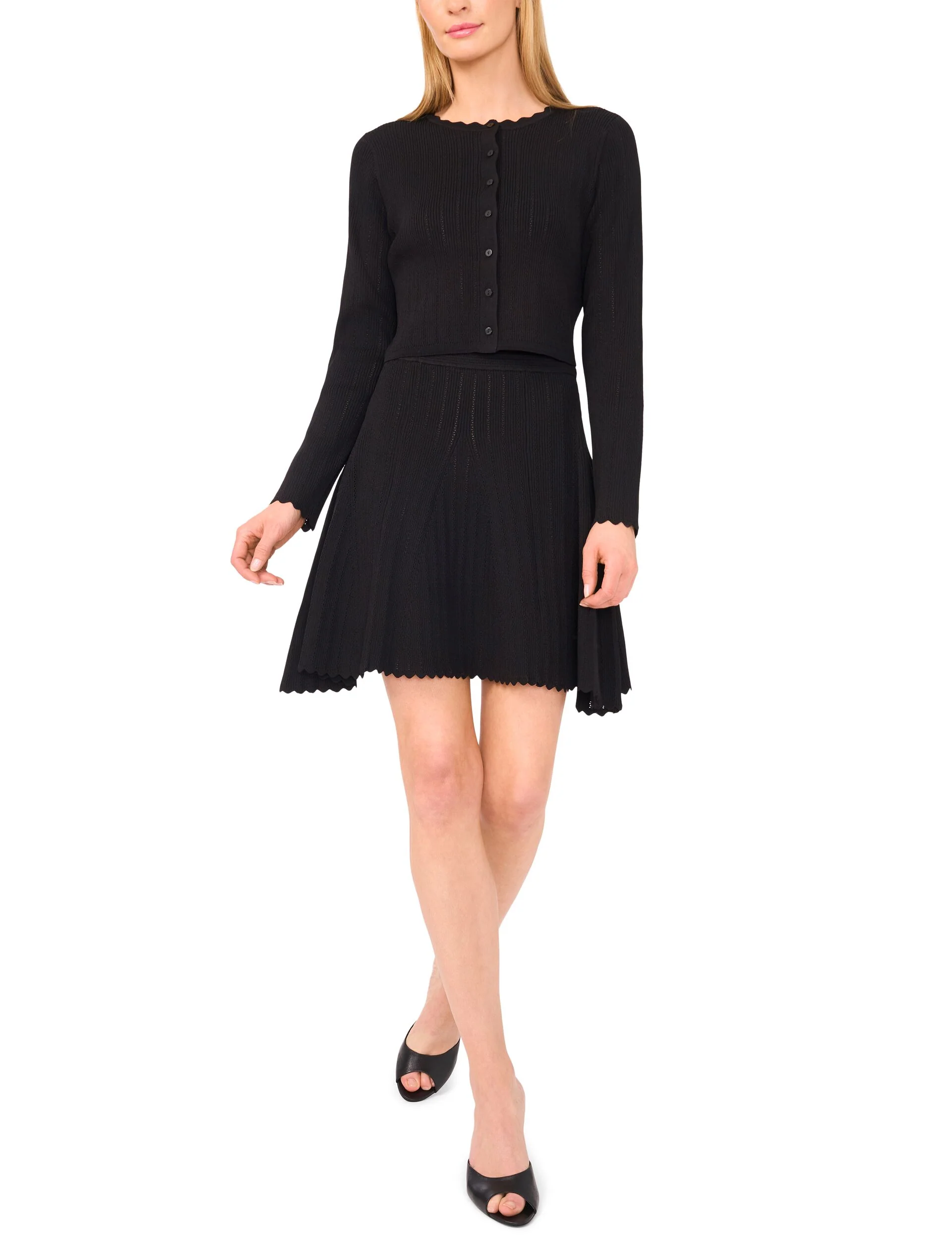 CARDIGAN WITH POINTELLE & RIB | BLACK - Image 2
