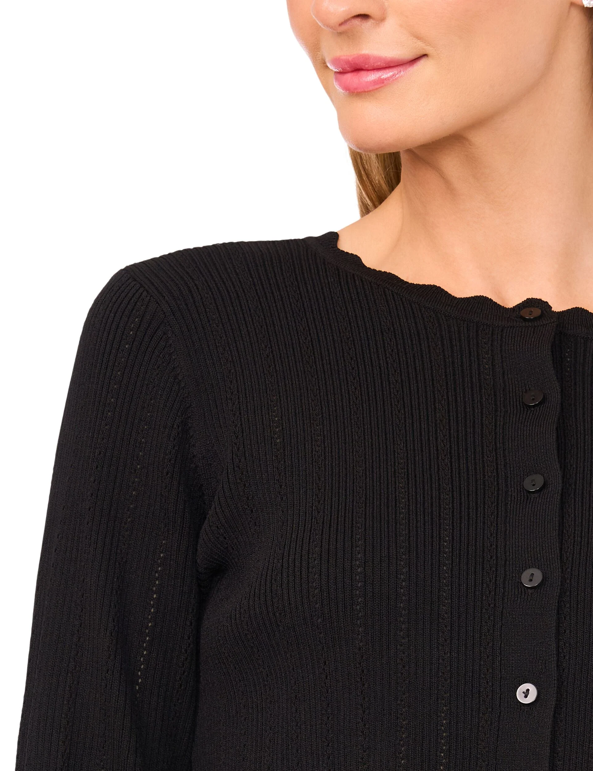 CARDIGAN WITH POINTELLE & RIB | BLACK - Image 3