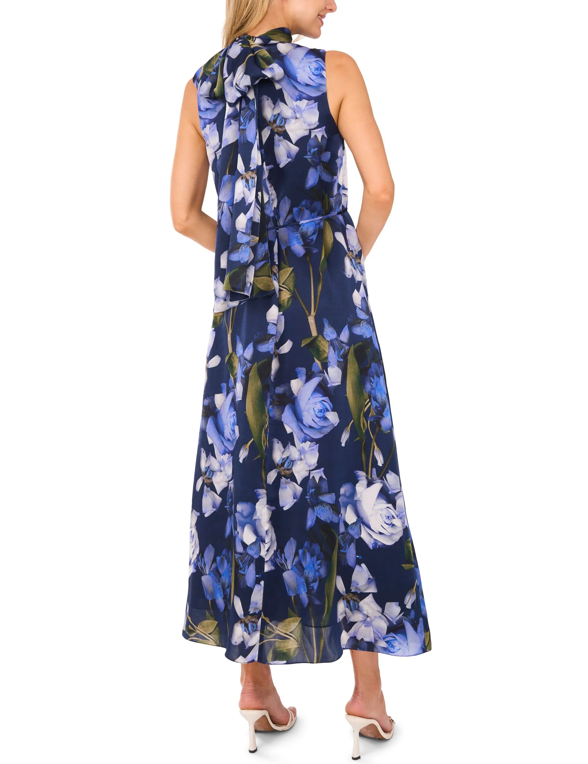 BOW TIE SLEEVELESS MAXI DRESS WITH SELF BELT | NAVY - Image 4