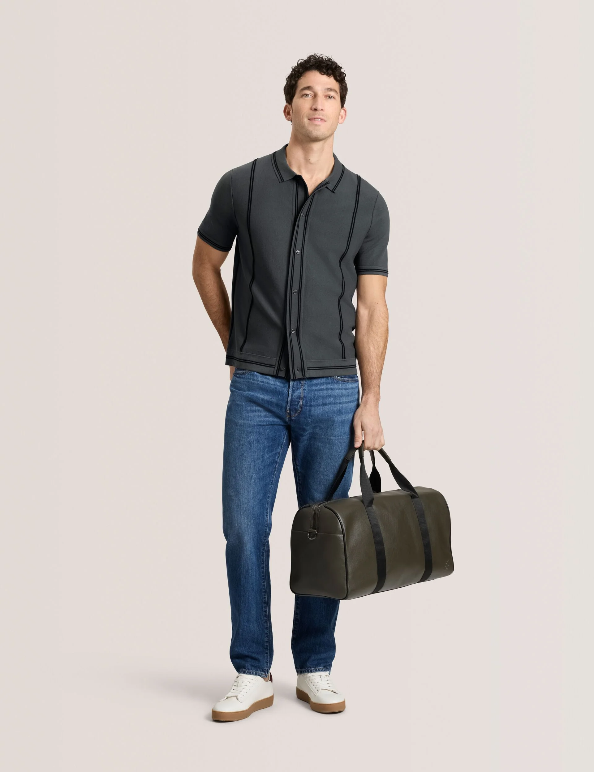BUTTON FRONT SWEATER POLO | DARK GREY - Image 2