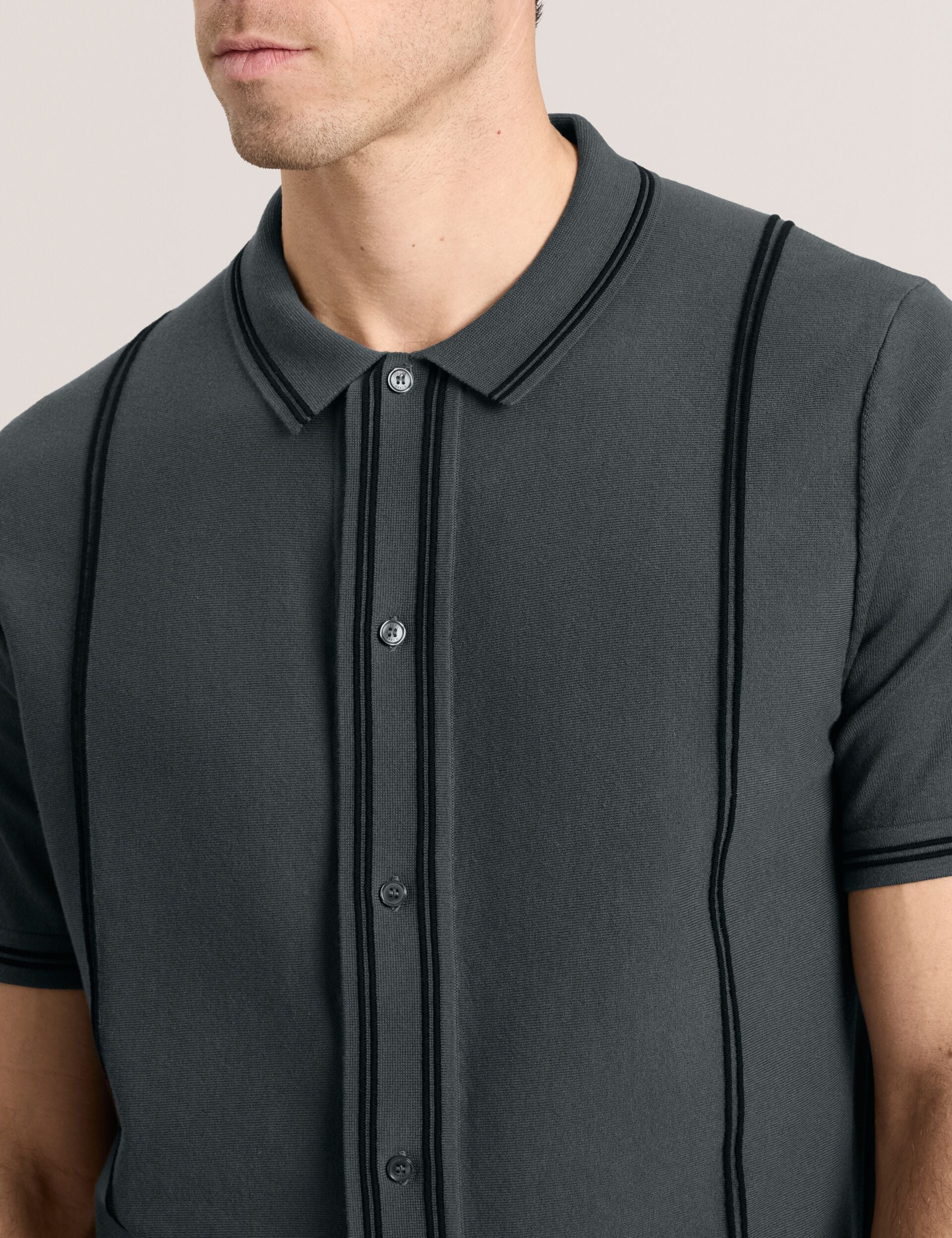 BUTTON FRONT SWEATER POLO | DARK GREY - Image 3