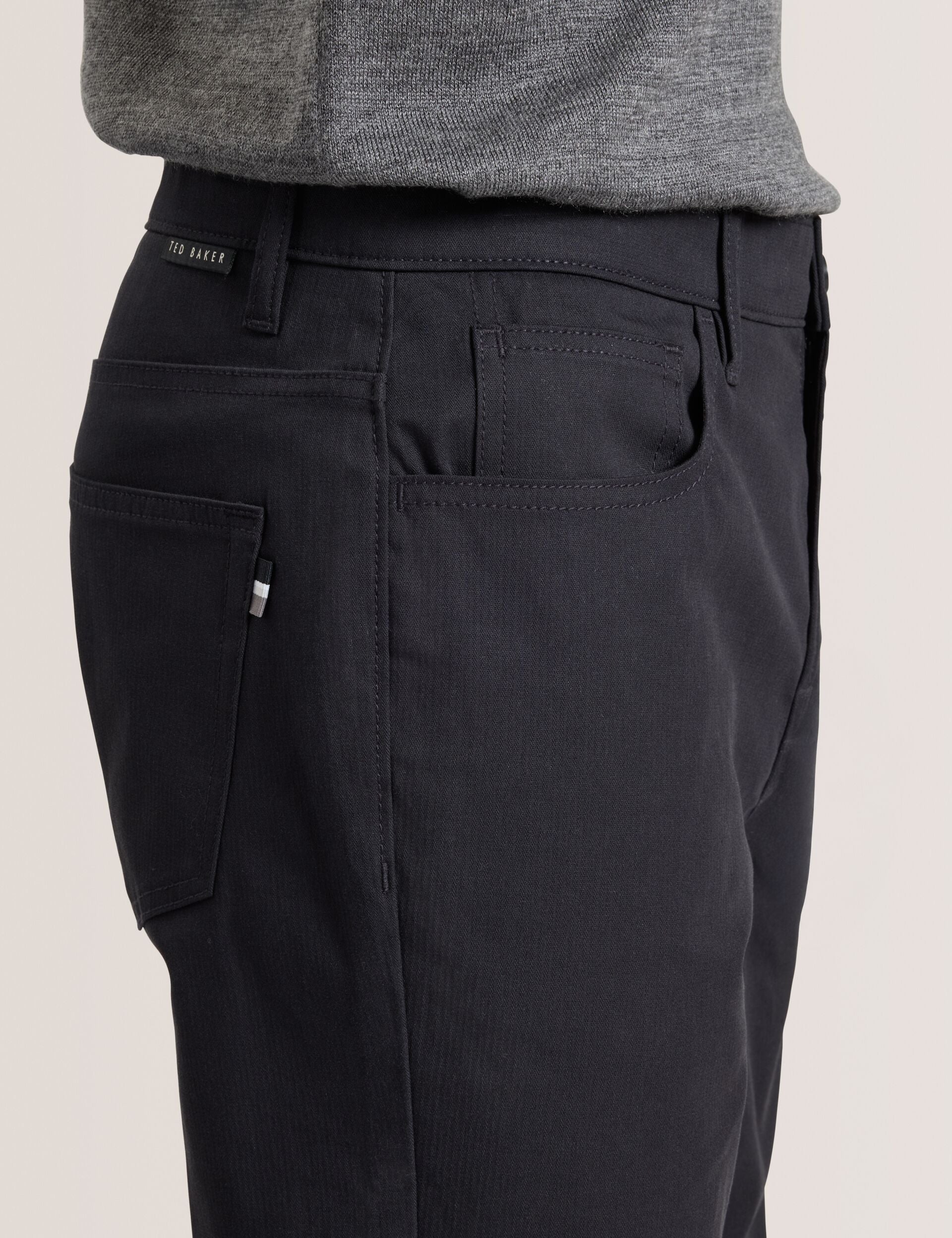 COMPACT HERRINGBONE TROUSERS | BLACK - Image 5