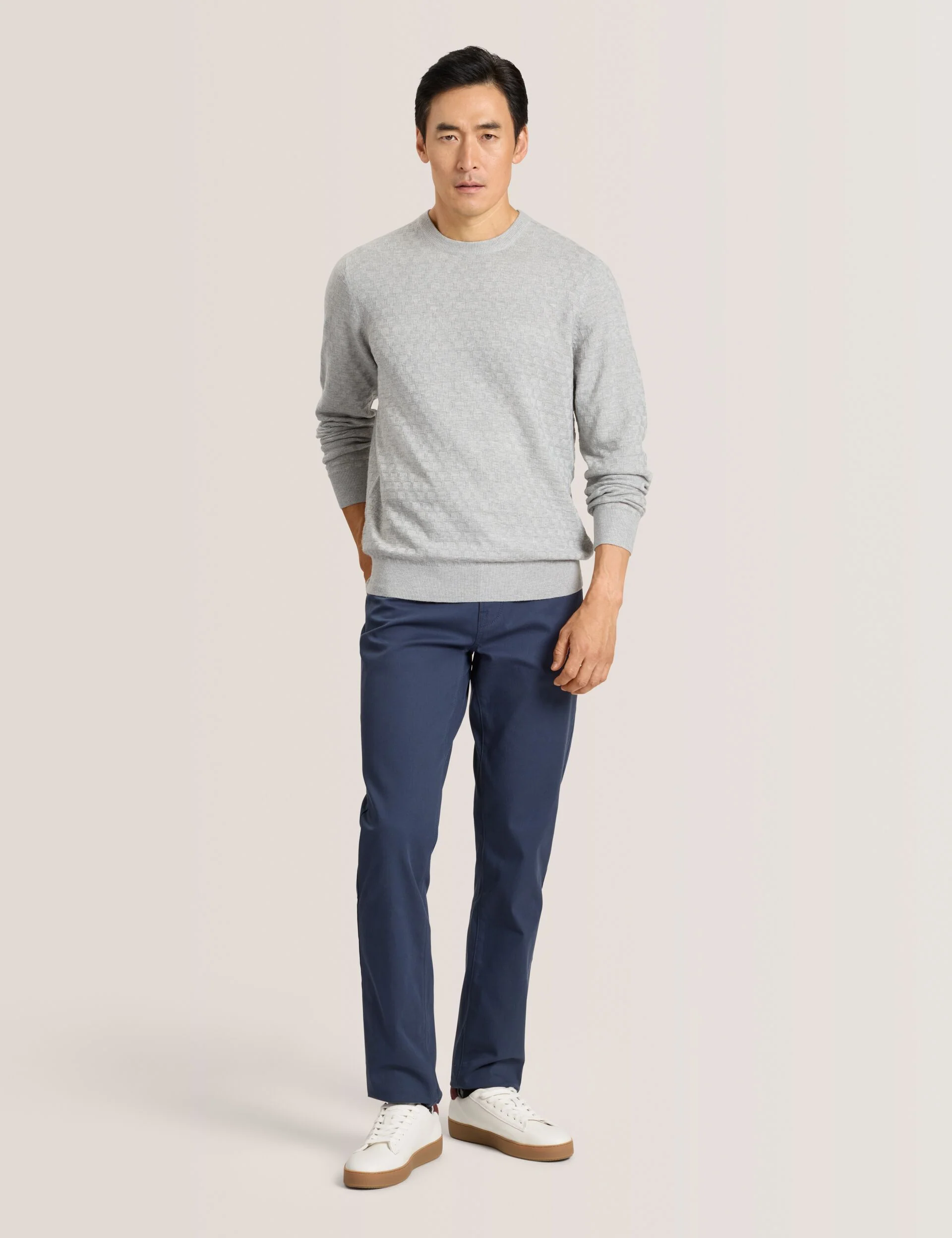 COMPACT HERRINGBONE TROUSERS | NAVY - Image 2