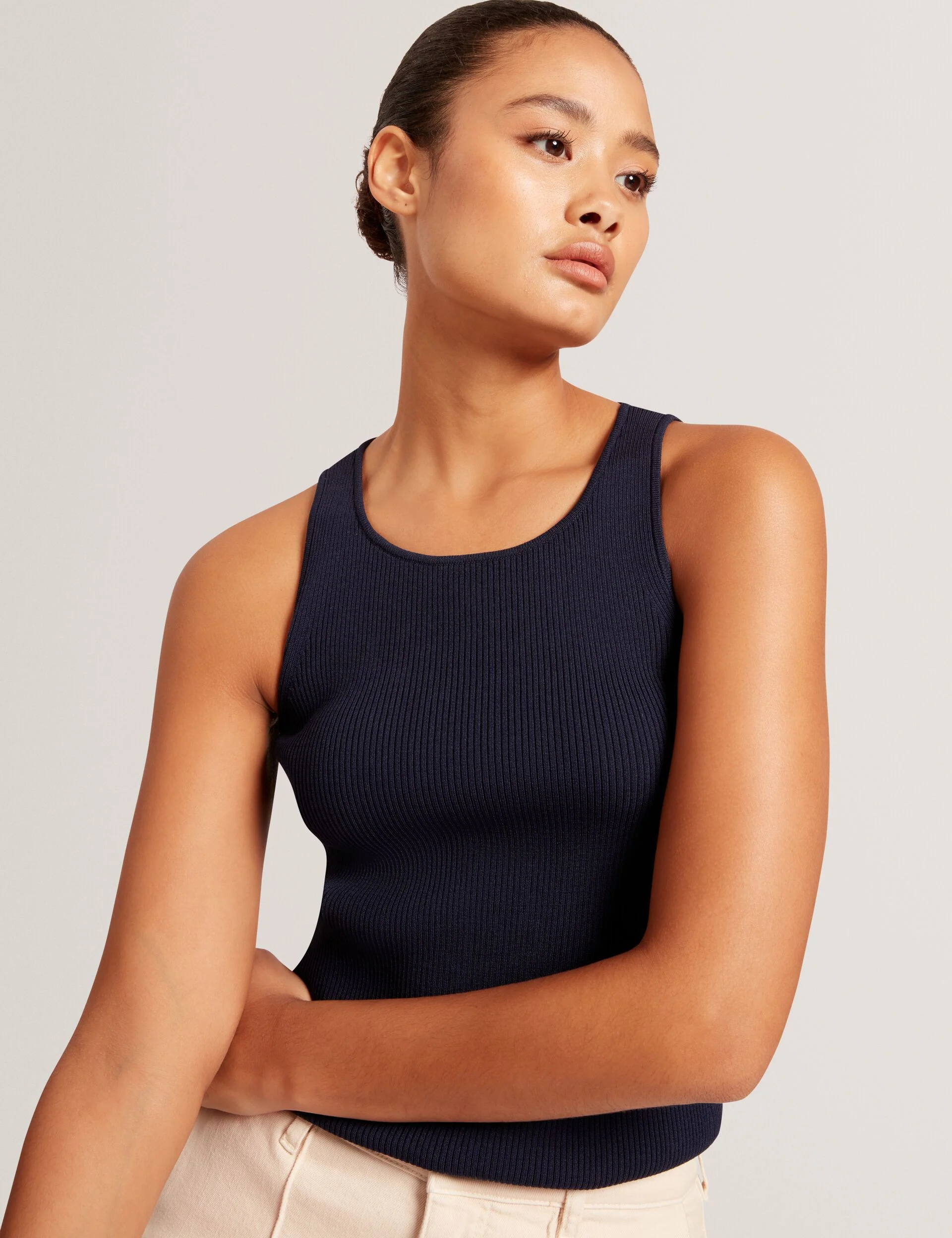 CREW NECK TANK TOP WITH RIB | NAVY - Image 4