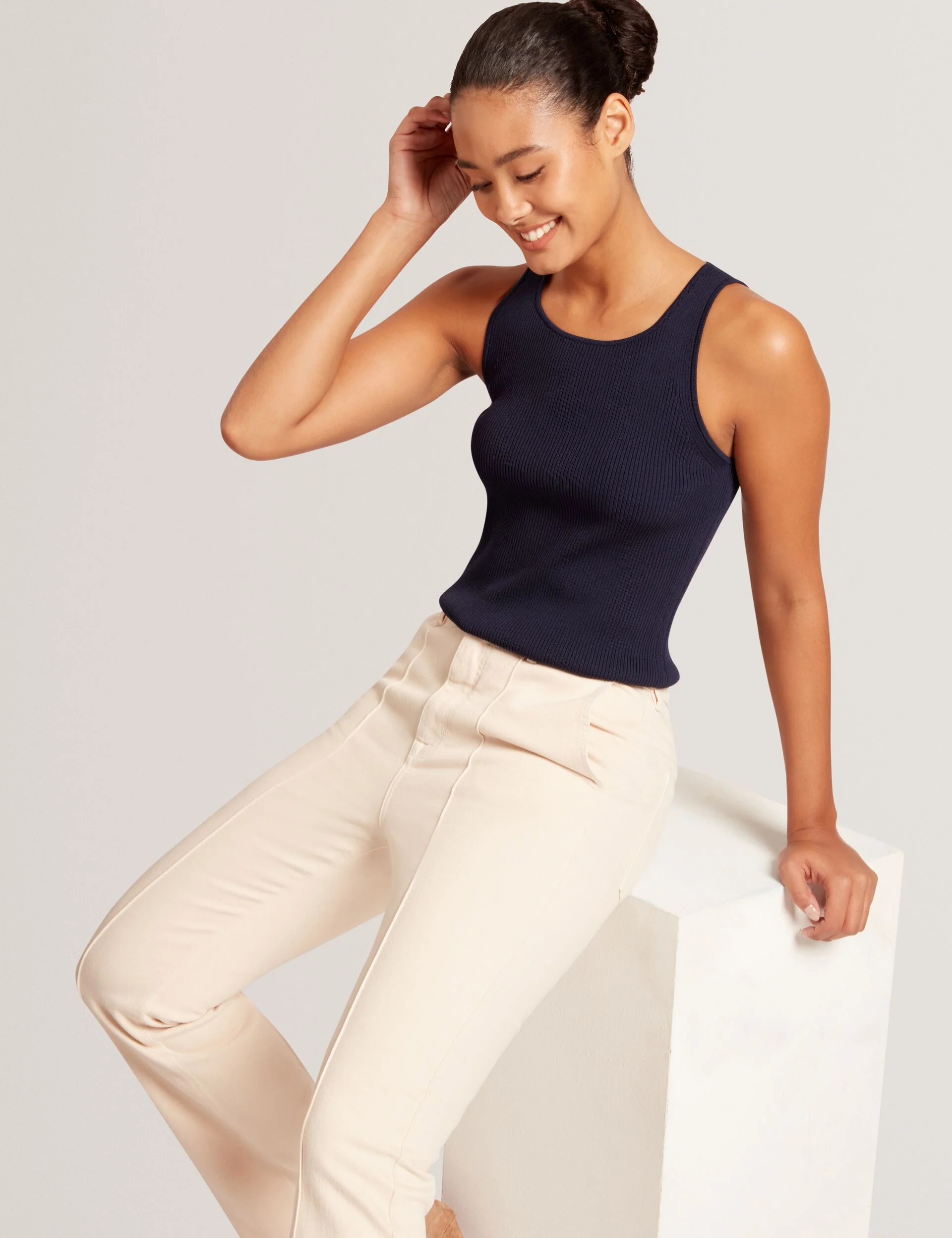 CREW NECK TANK TOP WITH RIB | NAVY - Image 6