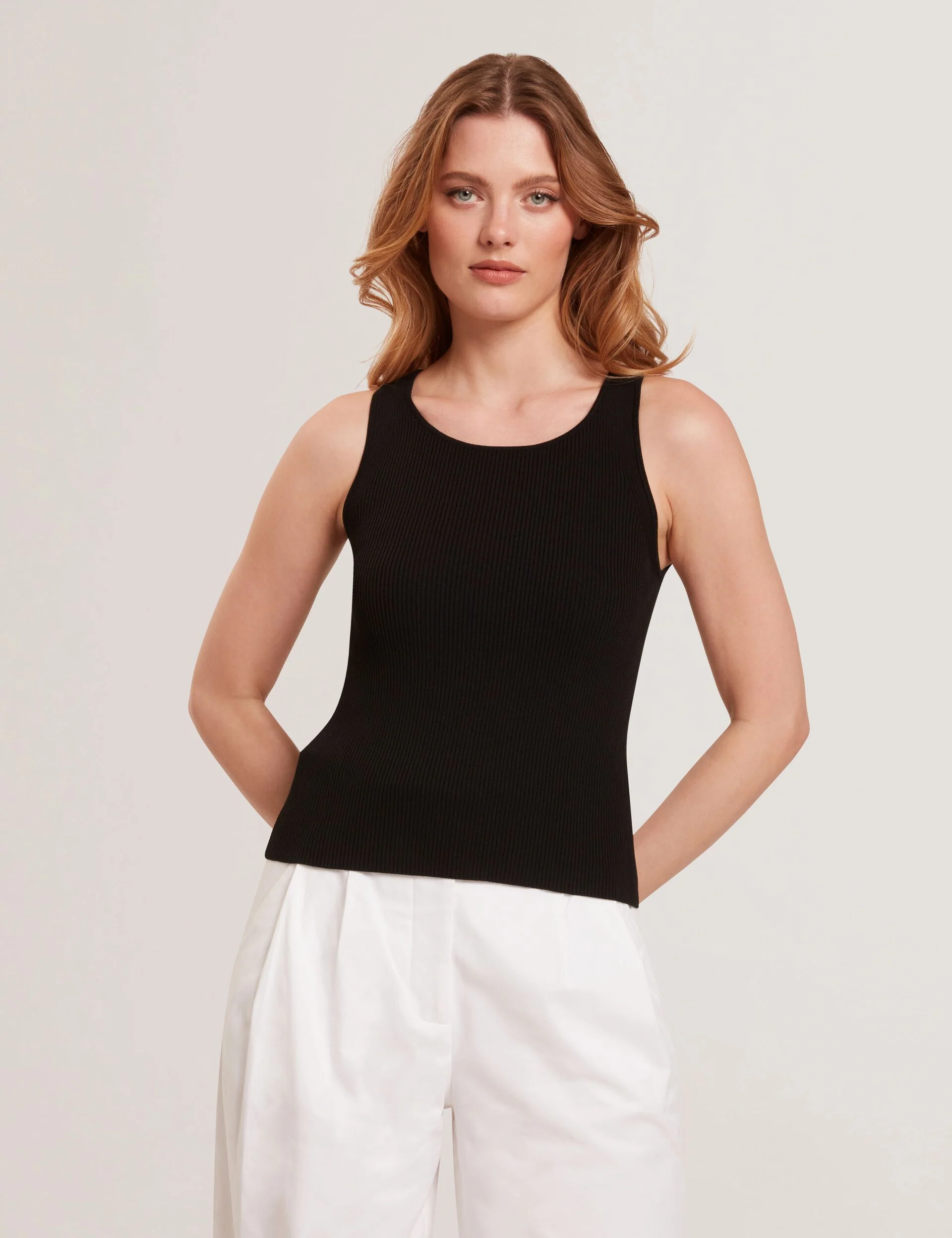 CREW NECK TANK TOP WITH RIB | BLACK - Image 2