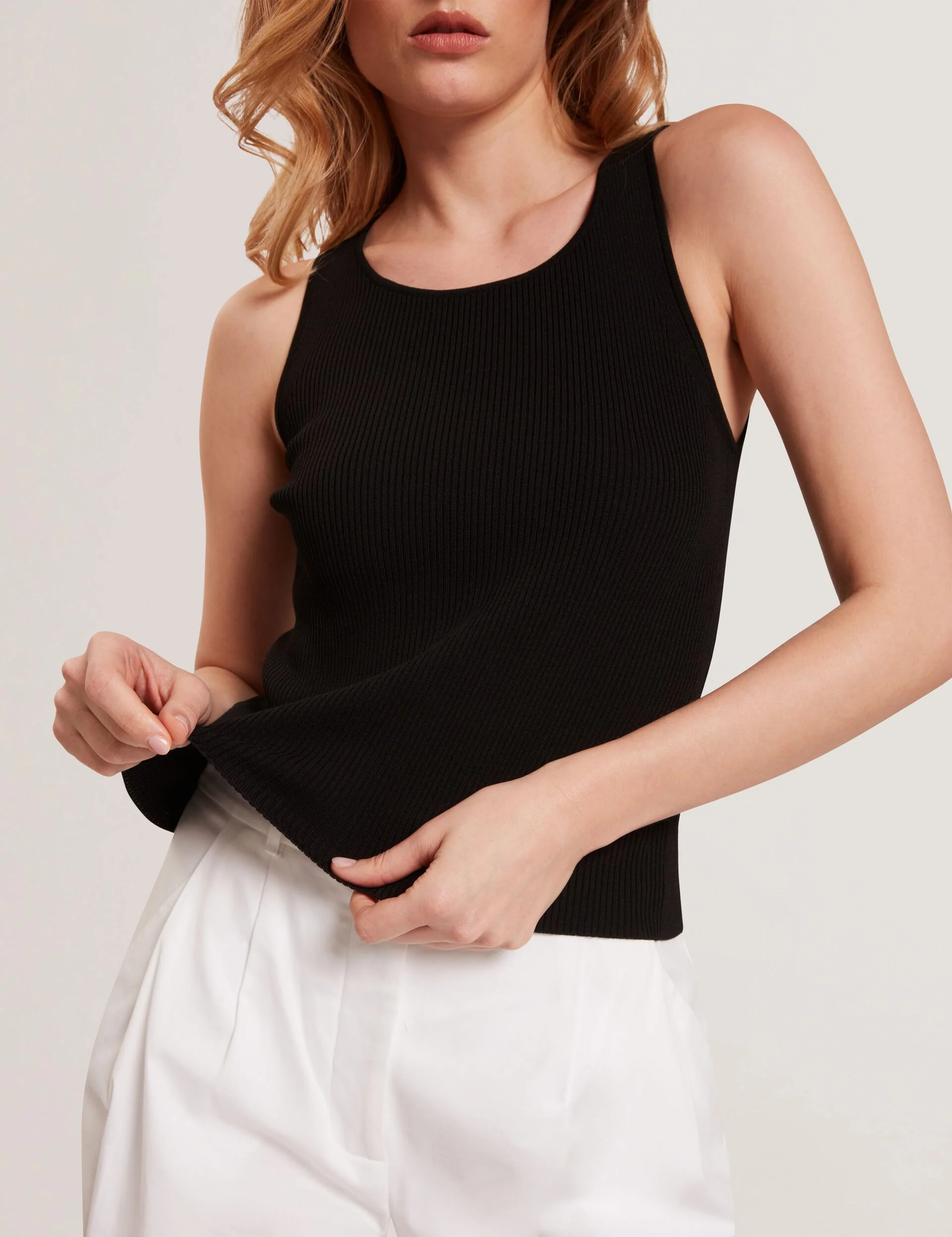 CREW NECK TANK TOP WITH RIB | BLACK - Image 5