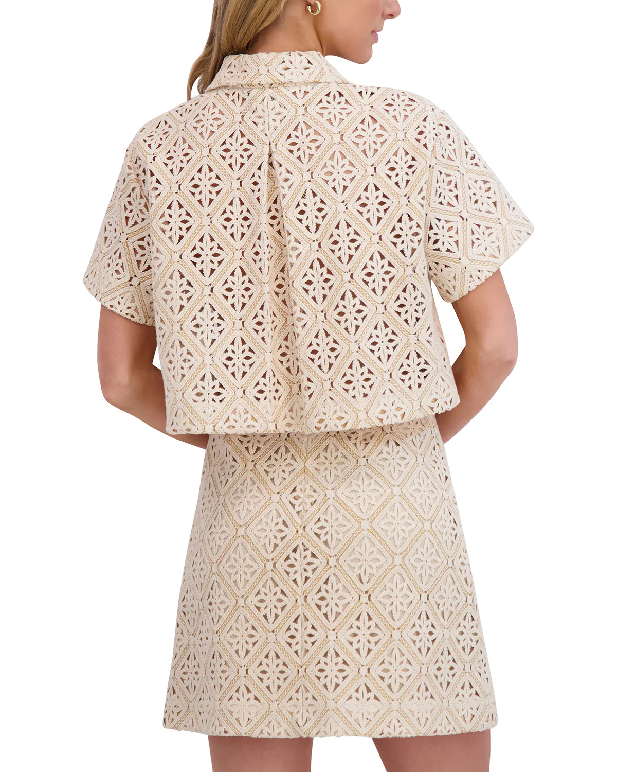 CROPPED SHORT SLEEVE CROCHET BLOUSE | TAUPE - Image 3