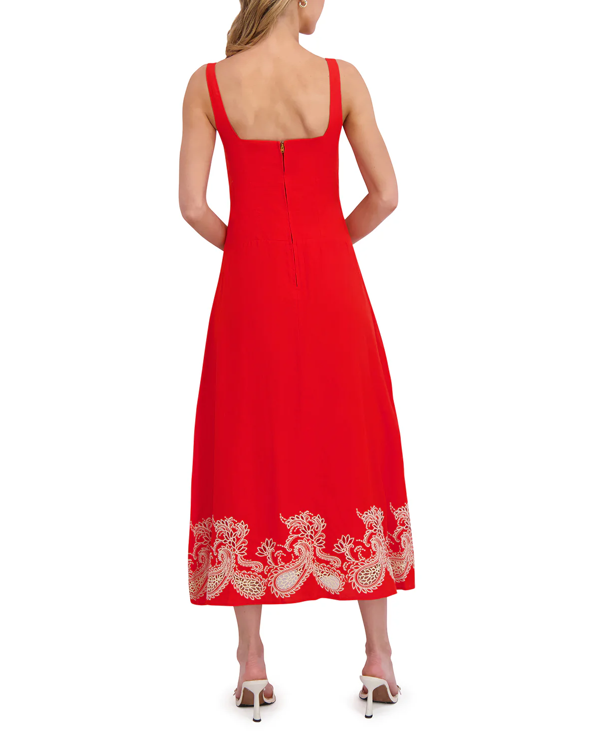 EMBROIDERY DETAIL MIDI DRESS | RED - Image 2