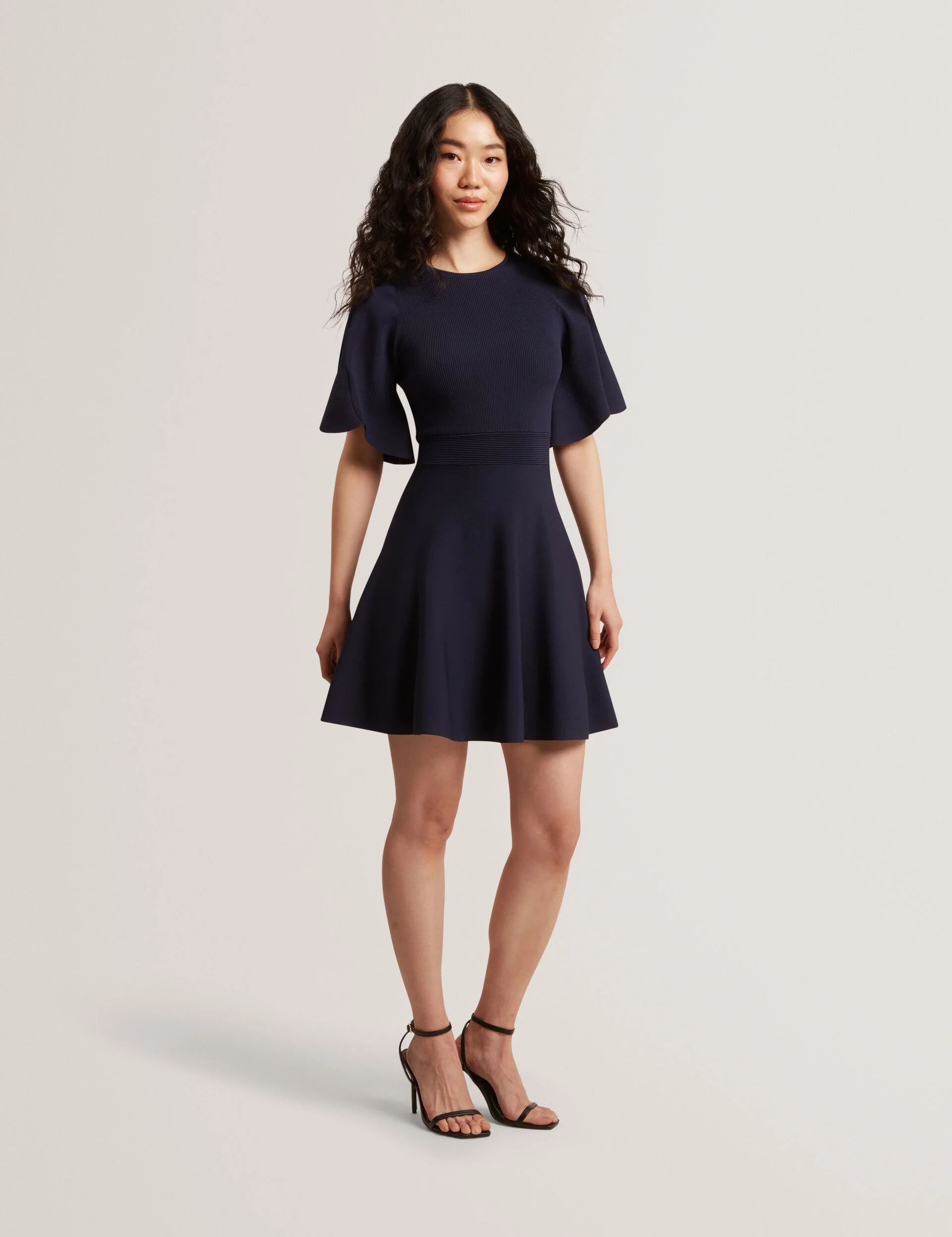 FLARE SHORT SLEEVE CREW NECK MINI DRESS | NAVY - Image 4