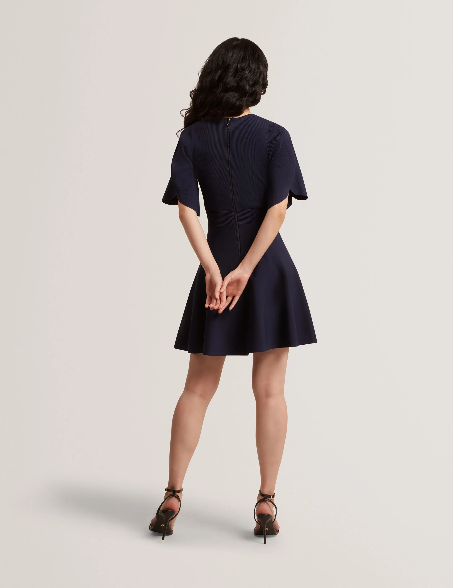 FLARE SHORT SLEEVE CREW NECK MINI DRESS | NAVY - Image 6