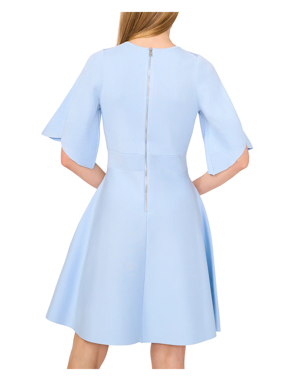 FLARE SHORT SLEEVE CREW NECK MINI DRESS | PALE BLUE - Image 4