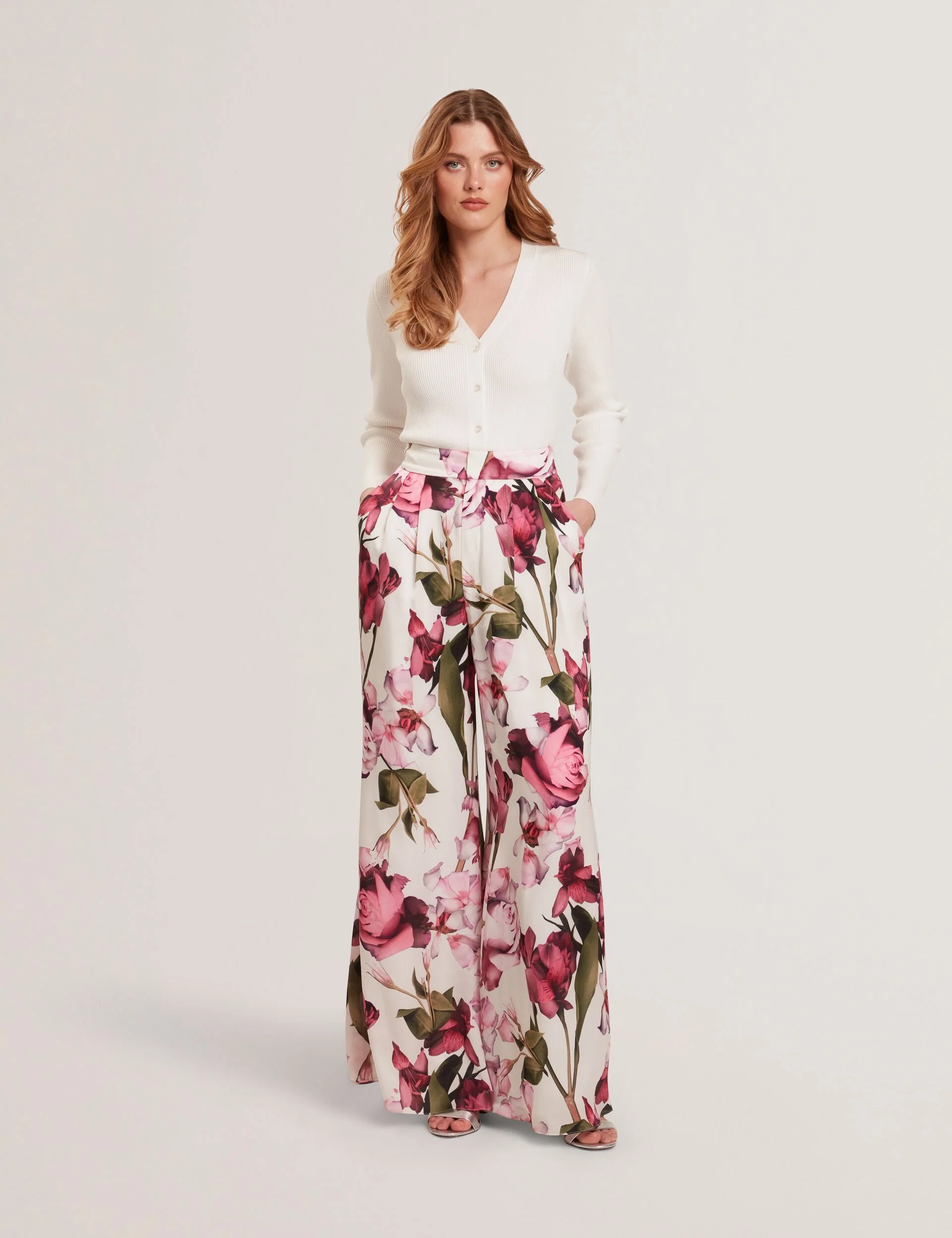 FLORAL SATIN FLOWY PANT | WHITE - Image 2