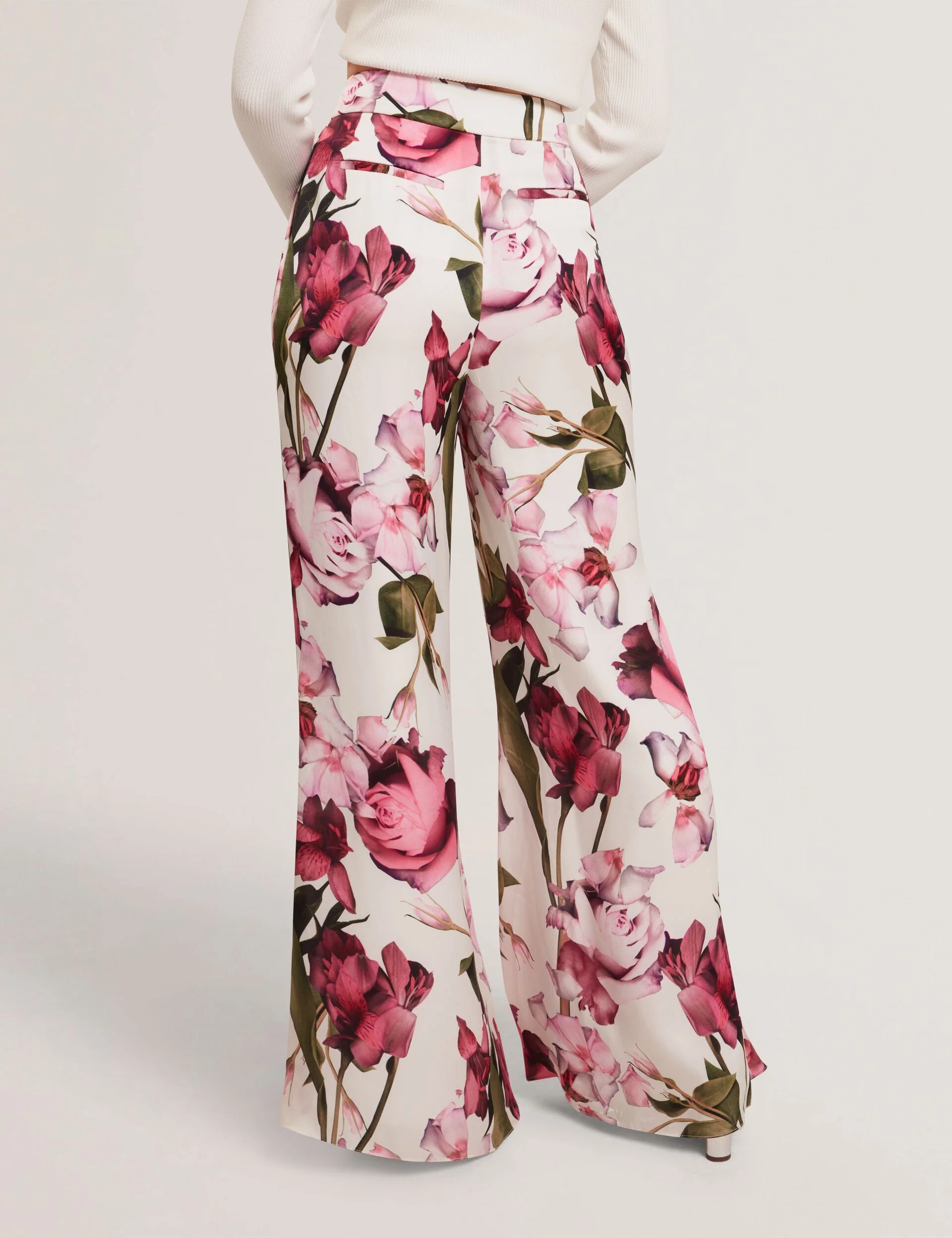 FLORAL SATIN FLOWY PANT | WHITE - Image 5