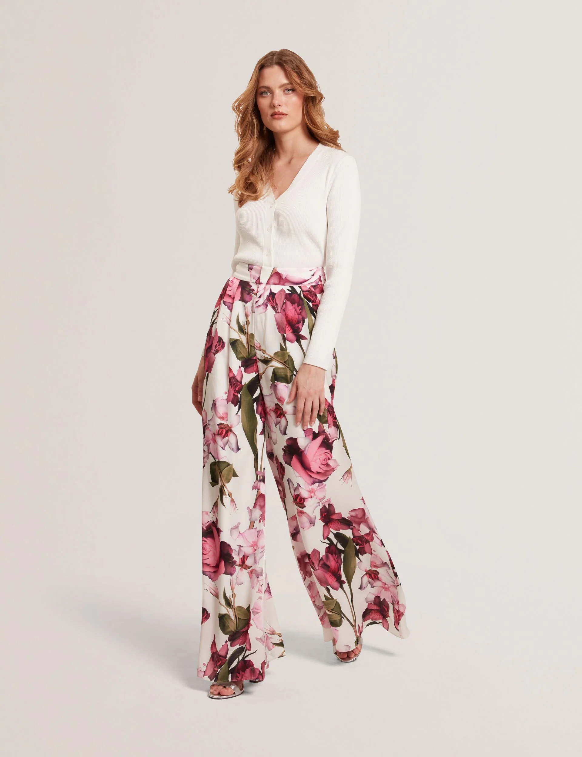 FLORAL SATIN FLOWY PANT | WHITE - Image 6