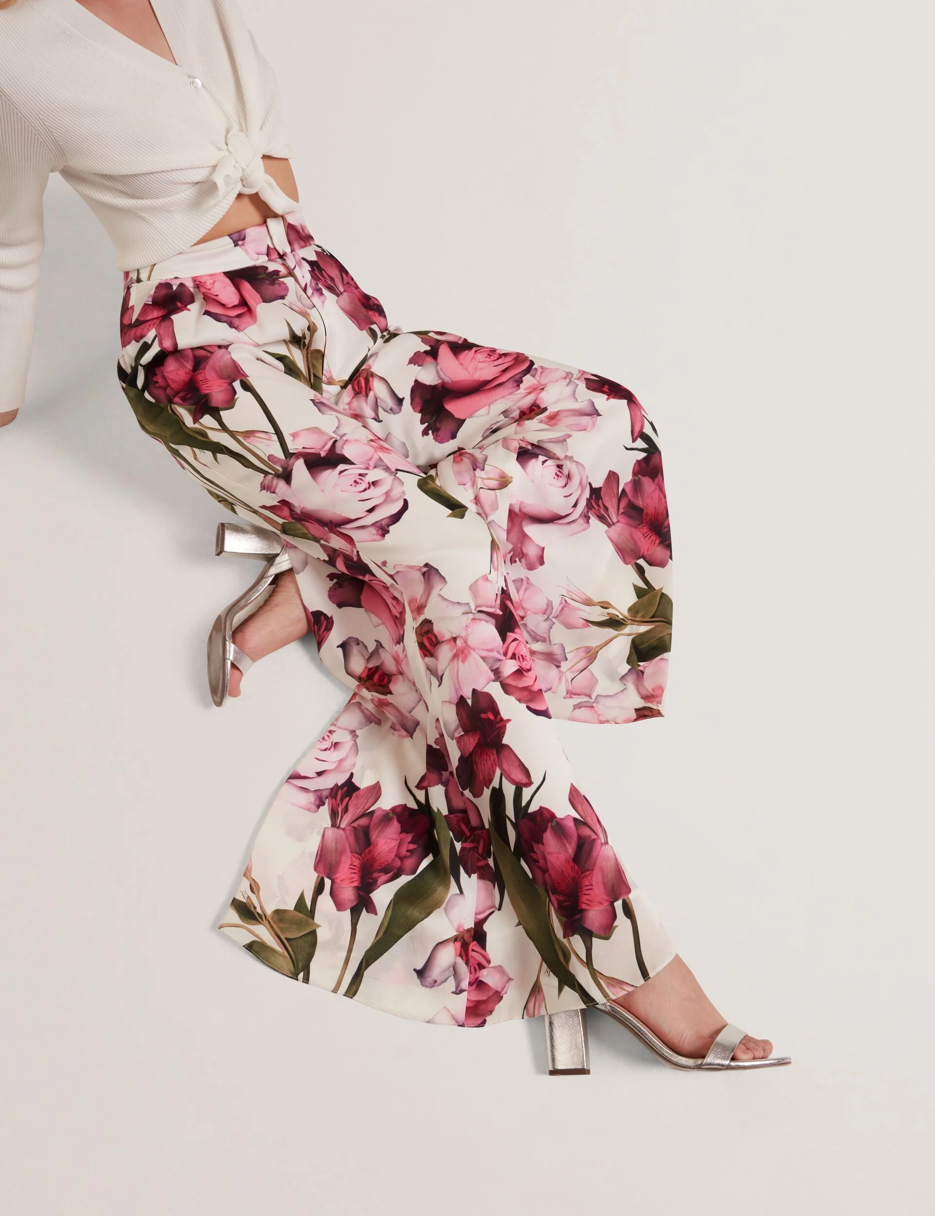 FLORAL SATIN FLOWY PANT | WHITE - Image 7