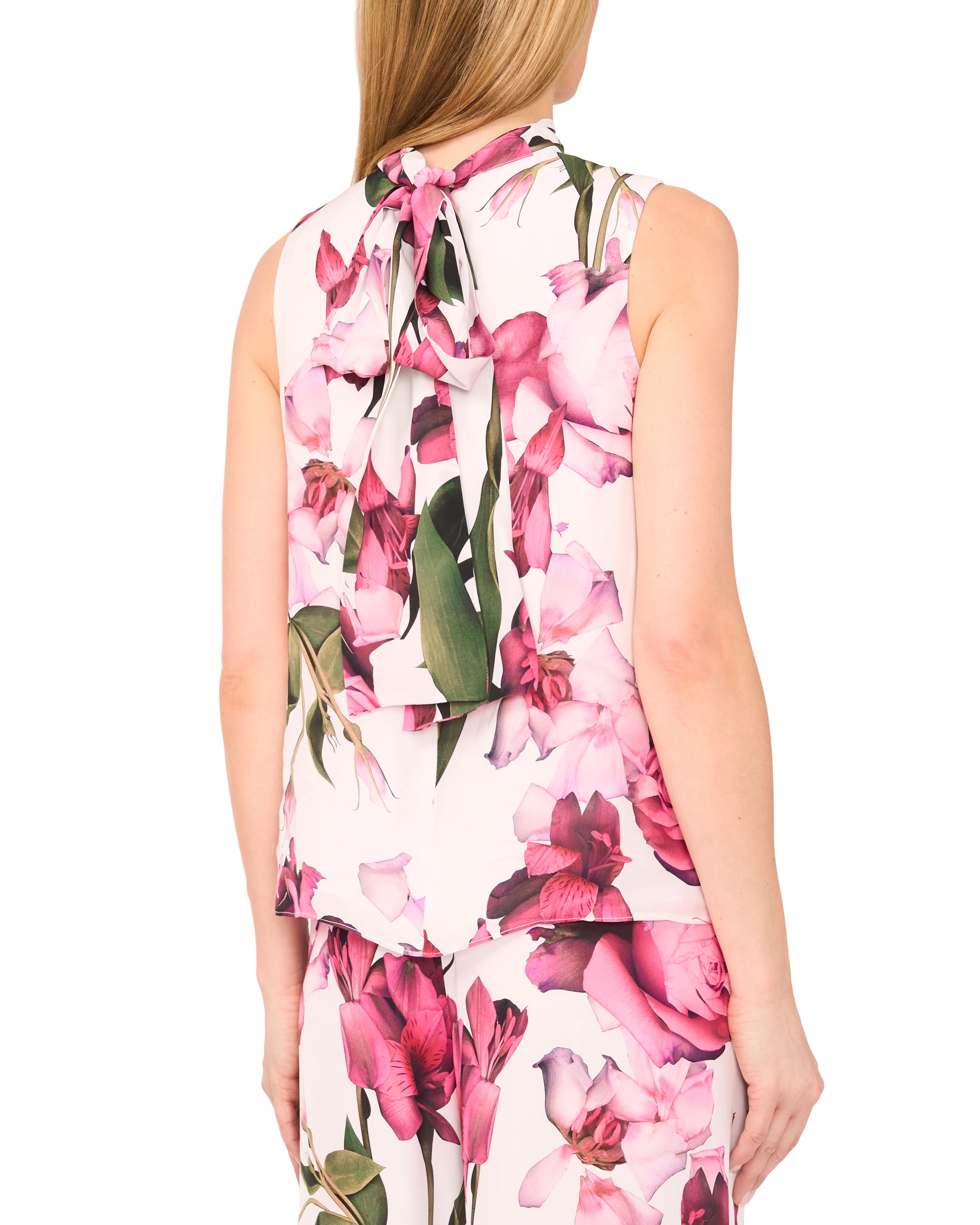 FLORAL SATIN SLEEVELESS BLOUSE | WHITE - Image 2