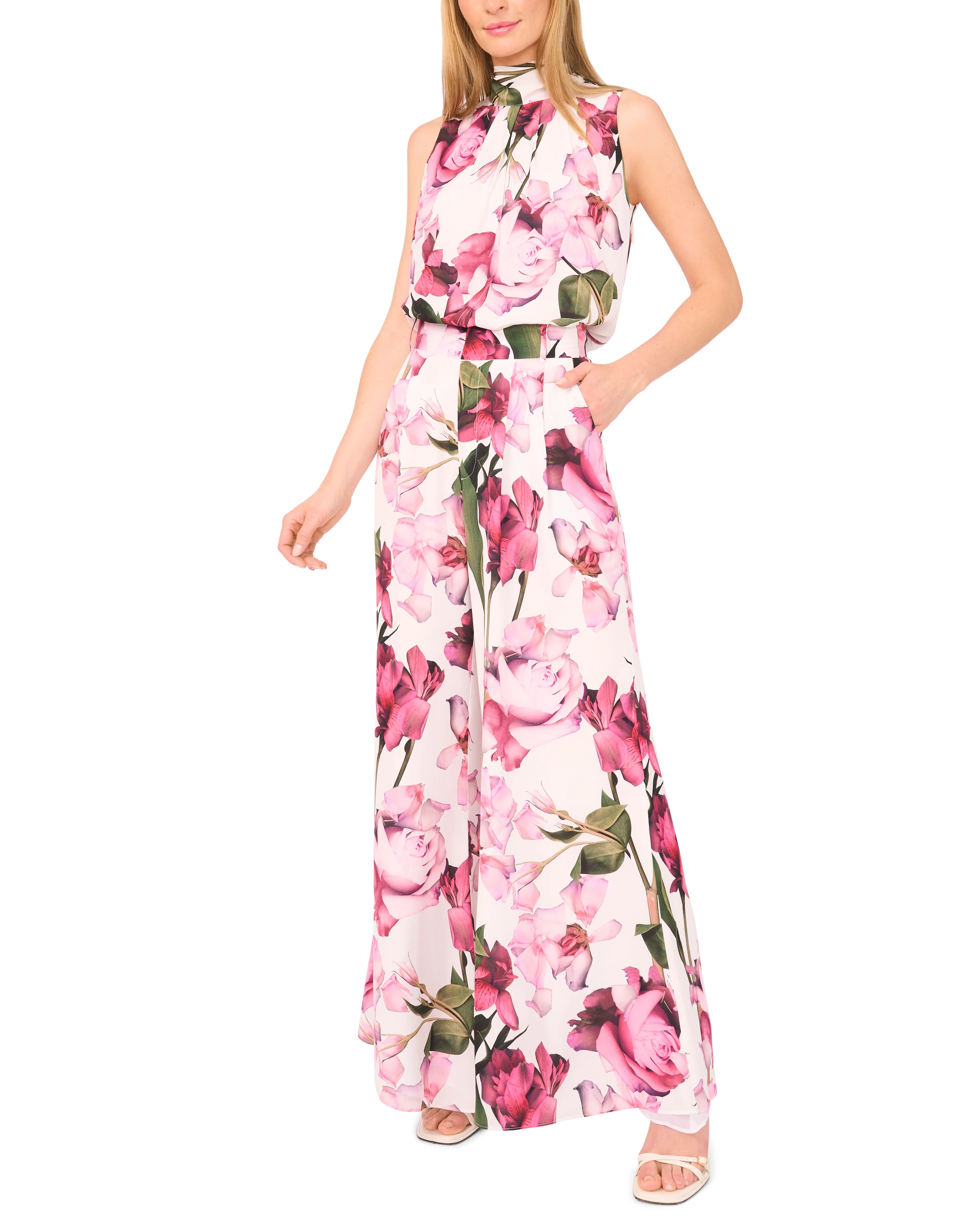 FLORAL SATIN SLEEVELESS BLOUSE | WHITE - Image 3