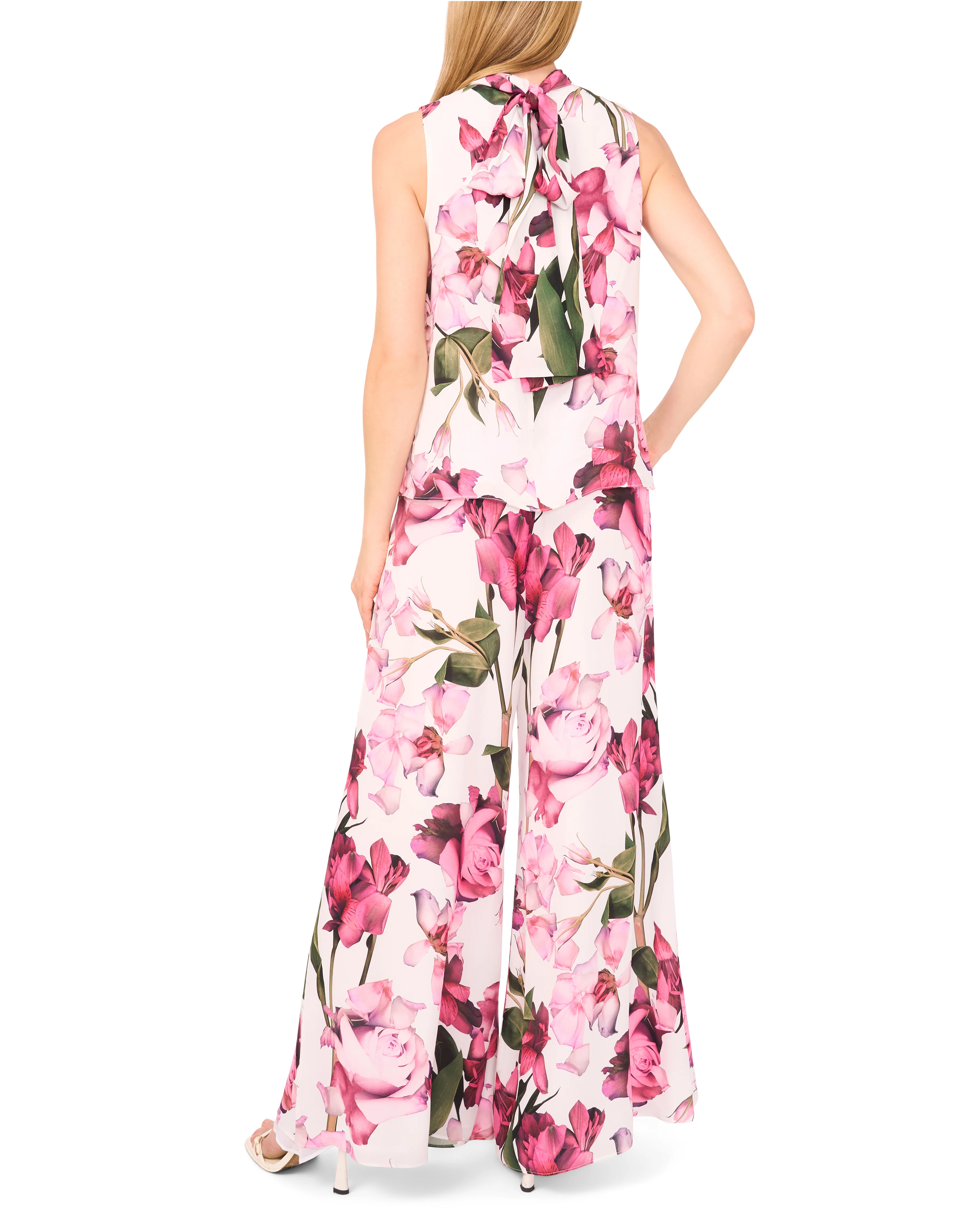 FLORAL SATIN SLEEVELESS BLOUSE | WHITE - Image 4