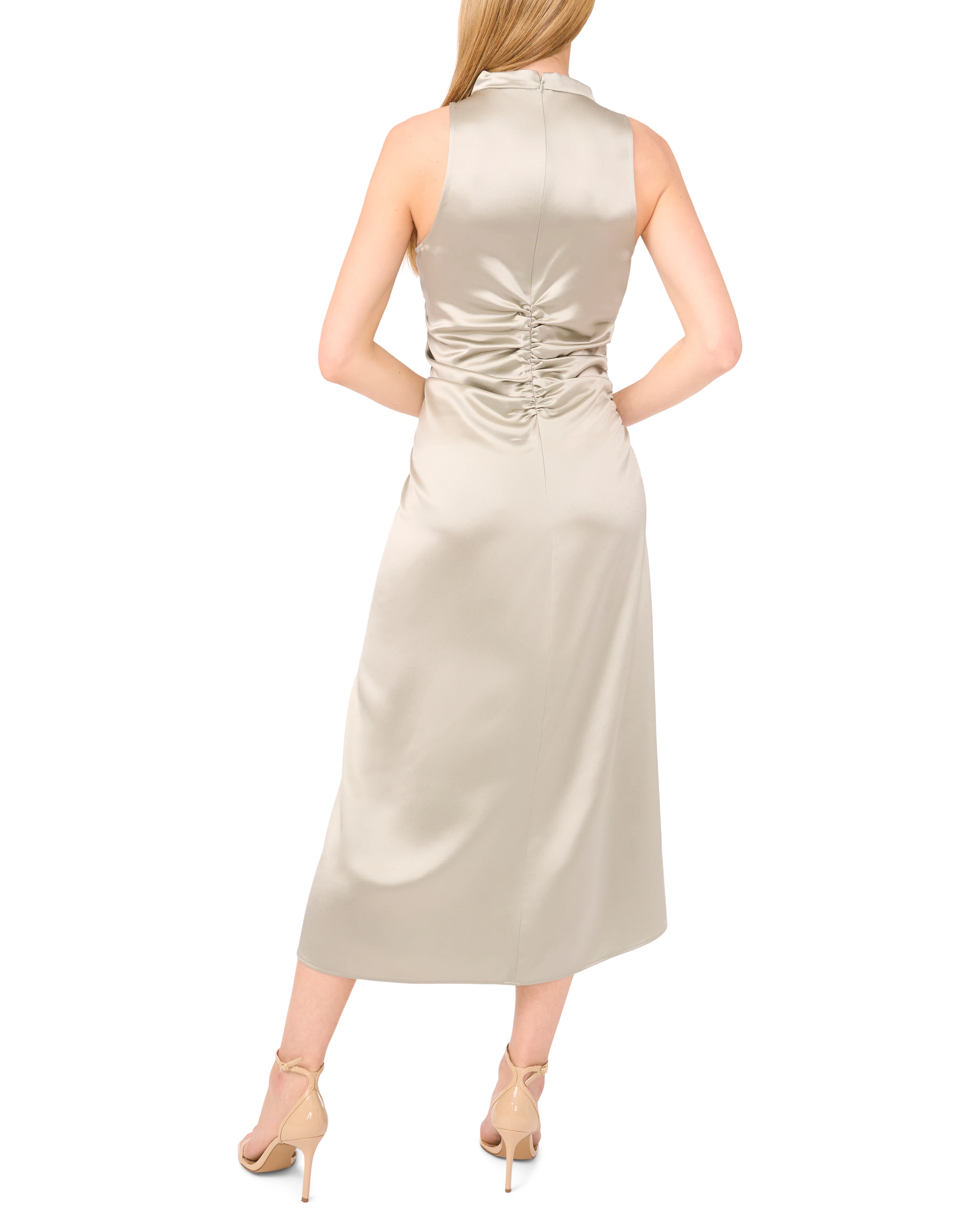 COWL NECK MAXI DRESS WITH RUCHED SIDES | KHAKI - Image 3
