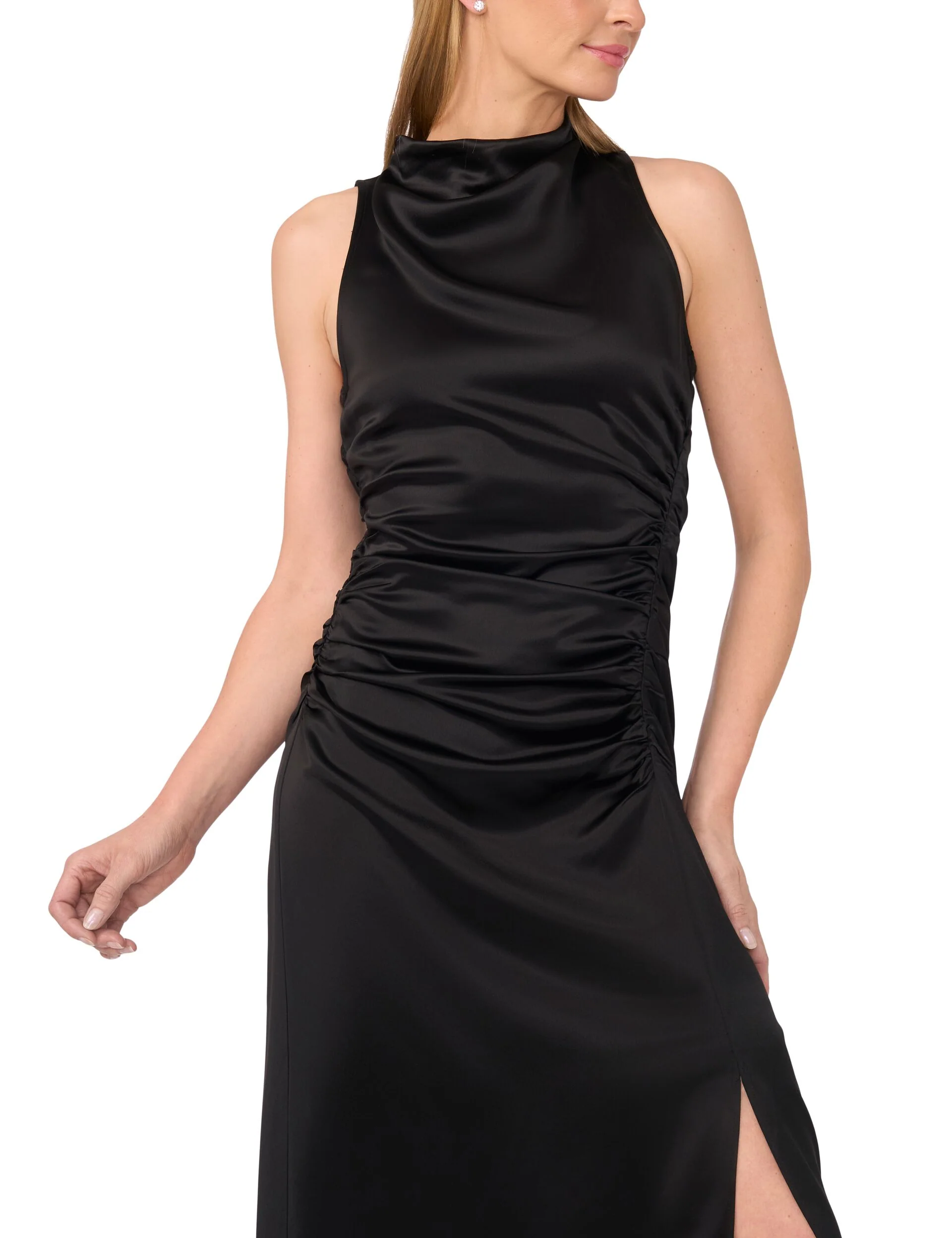 COWL NECK MAXI DRESS WITH RUCHED SIDES | BLACK - Image 2
