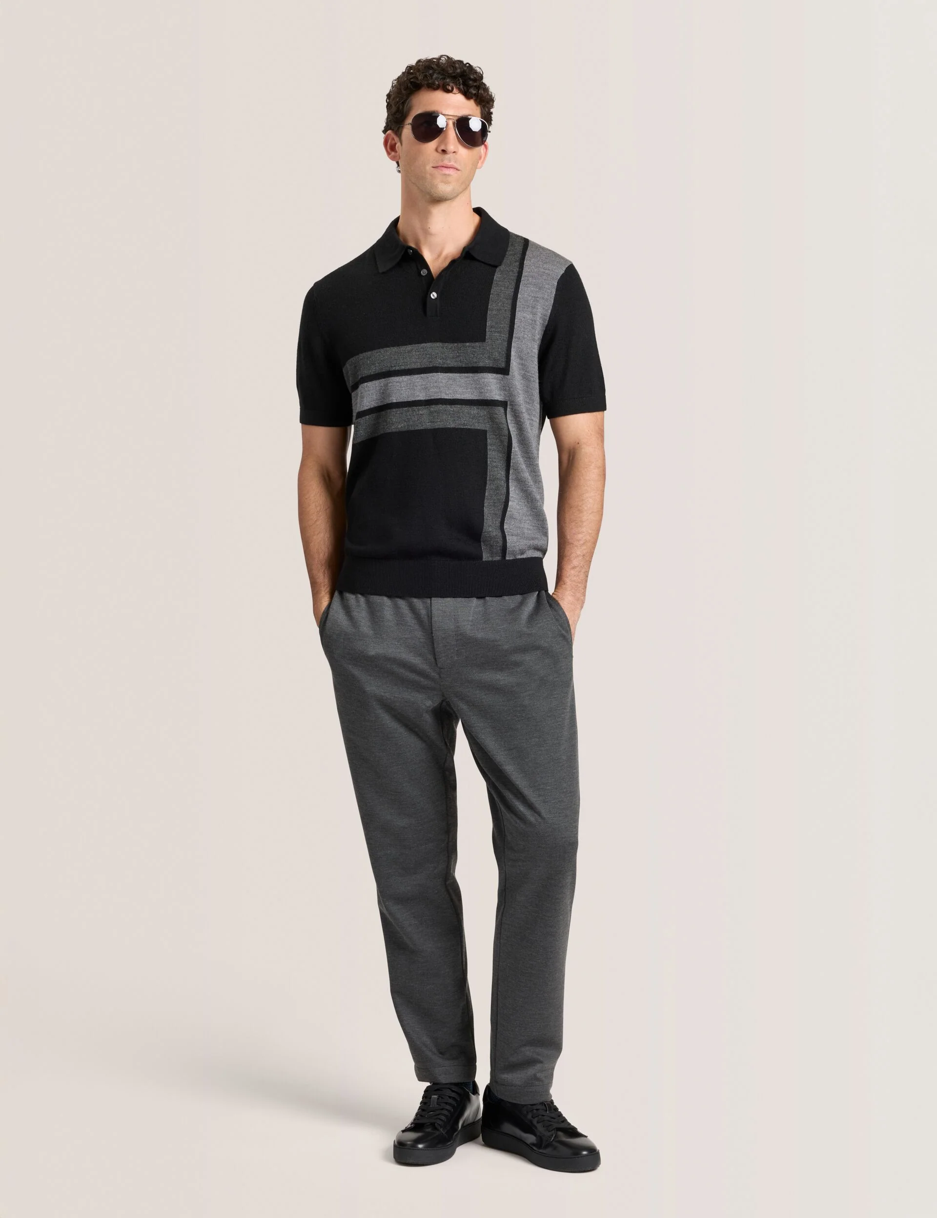 INTARSIA SWEATER POLO | BLACK - Image 2