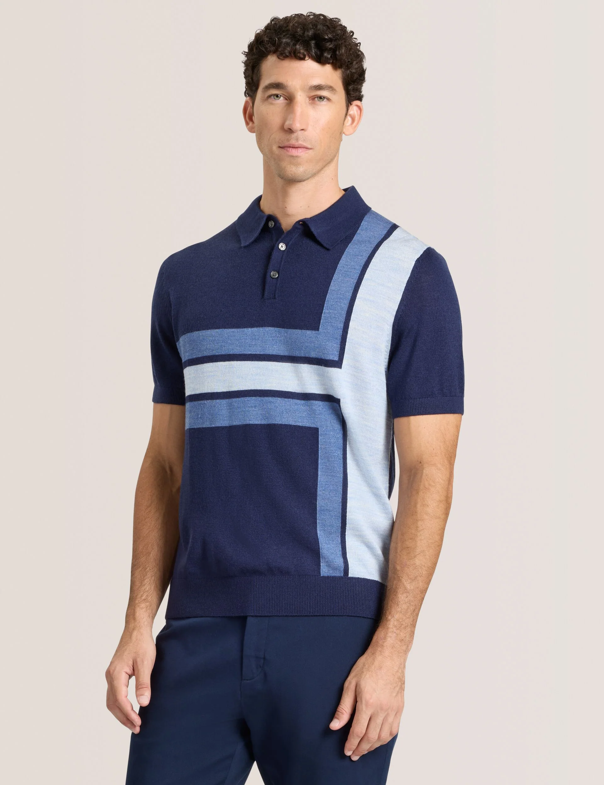 INTARSIA SWEATER POLO | NAVY