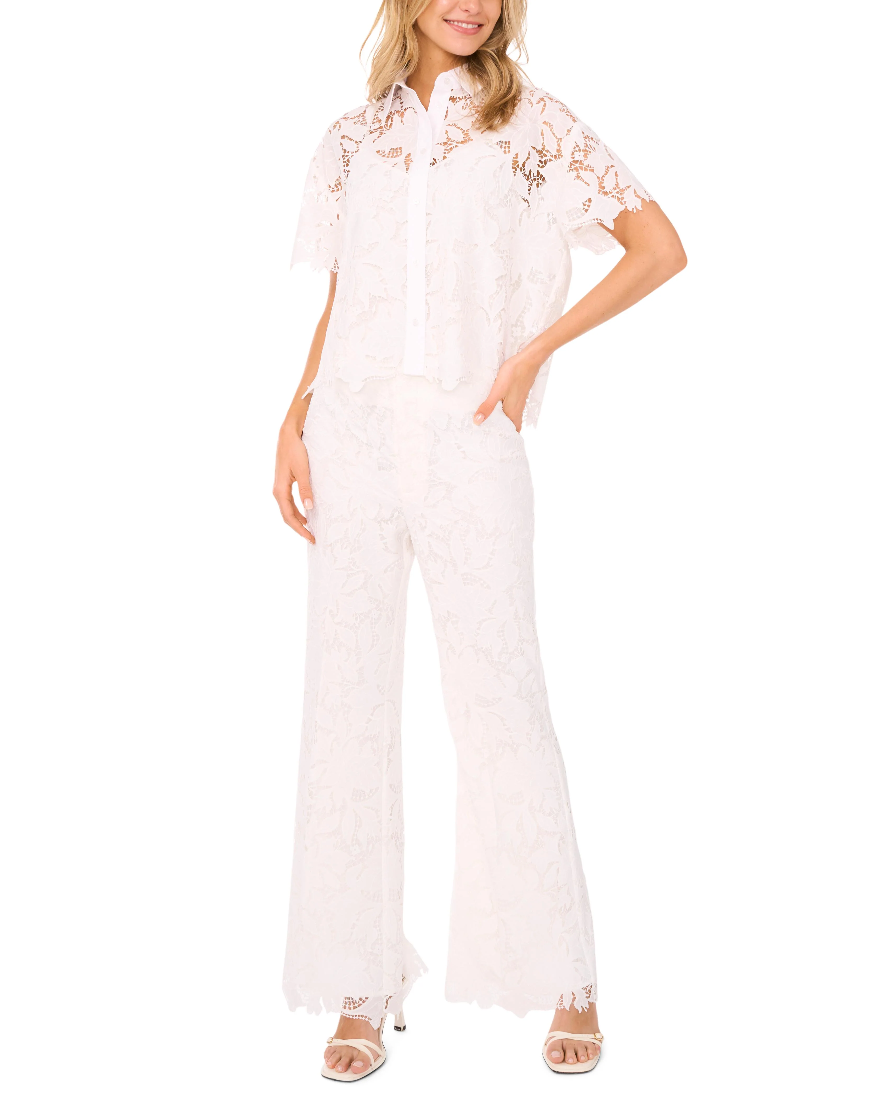 LACE FRONT PLEAT SUITING PANT | WHITE - Image 2
