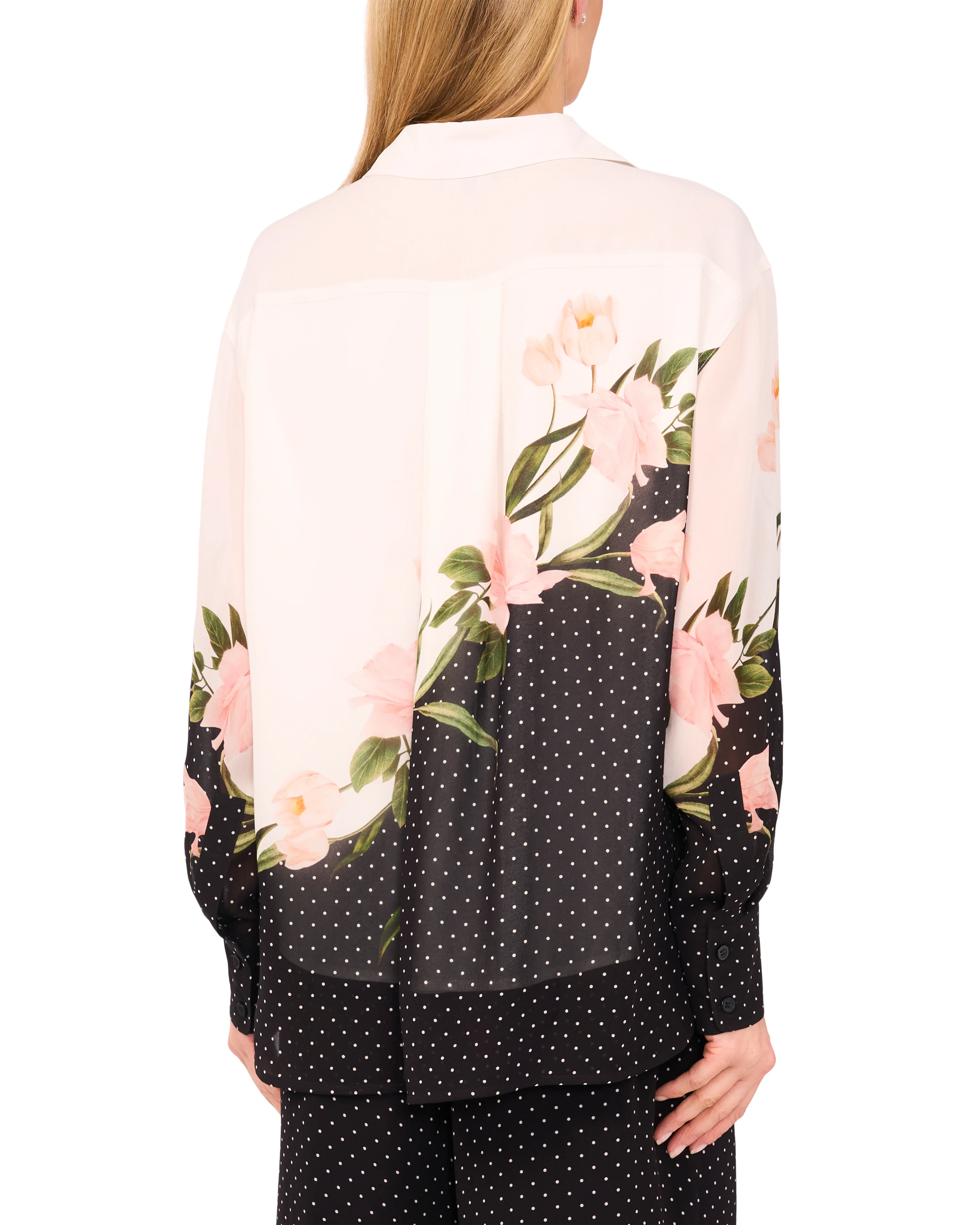 LONG SLEEVE BUTTON UP BLOUSE WITH ENAMEL | WHITE - Image 3