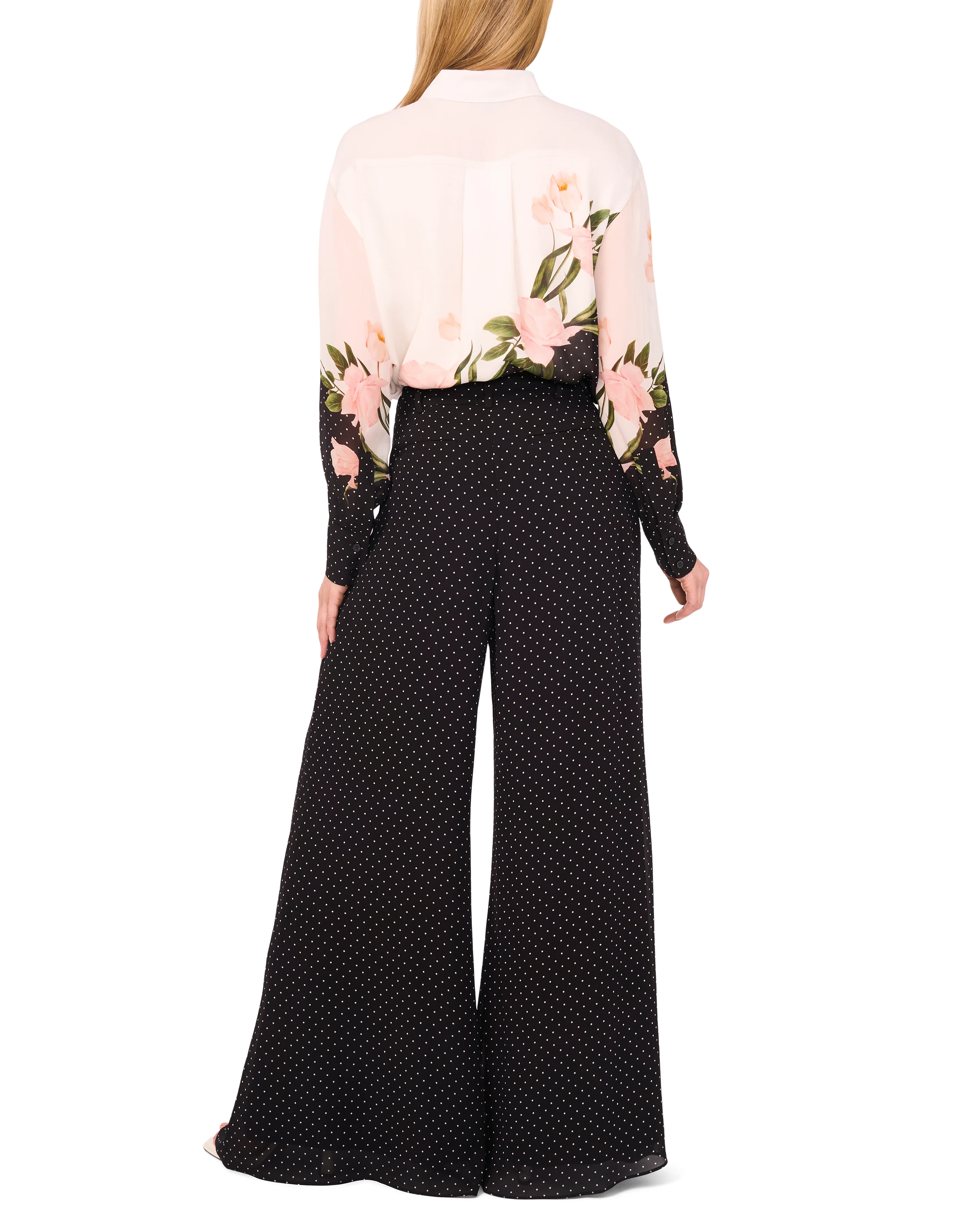 LONG SLEEVE BUTTON UP BLOUSE WITH ENAMEL | WHITE - Image 4