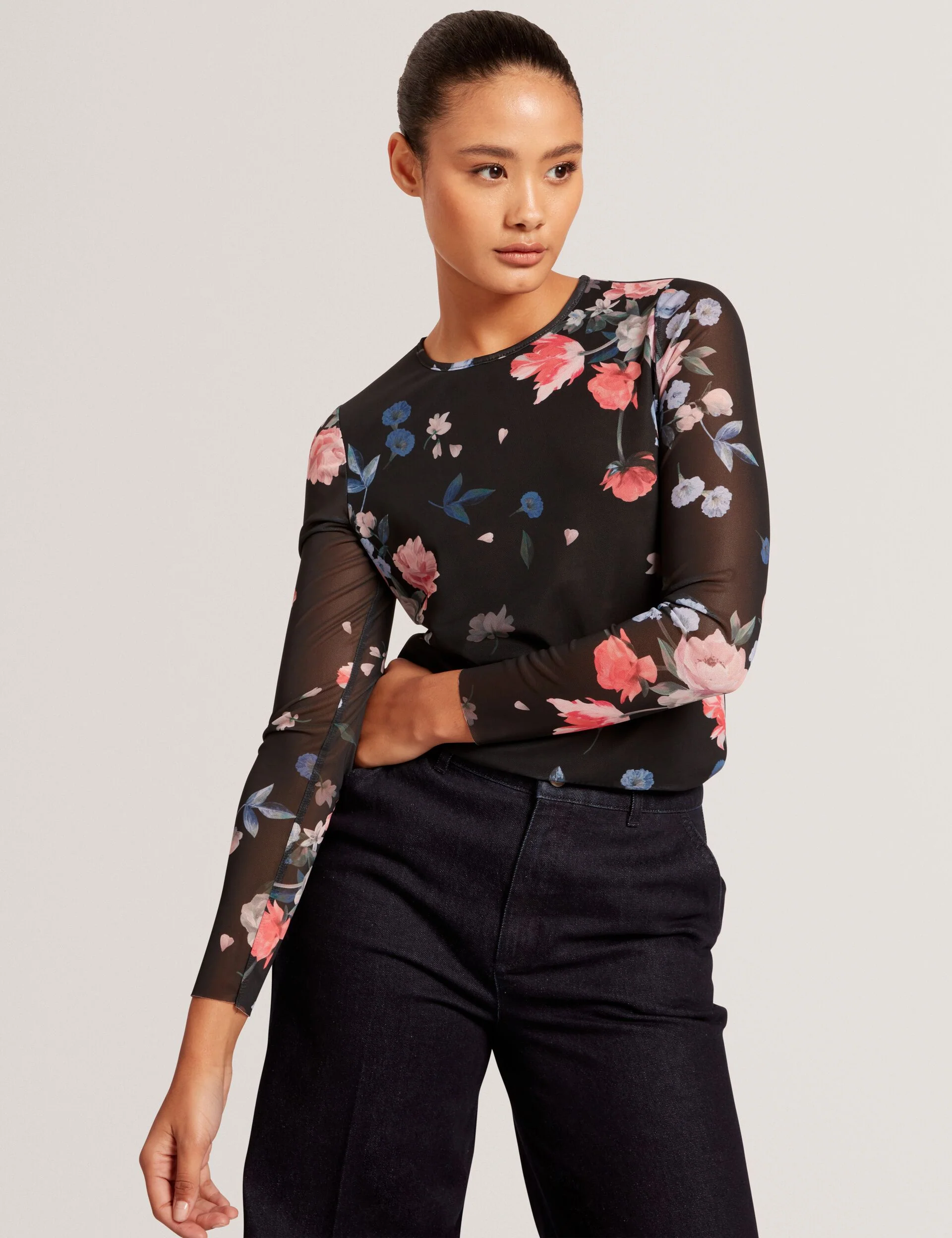 LONG SLEEVE MESH TOP | BLACK - Image 4