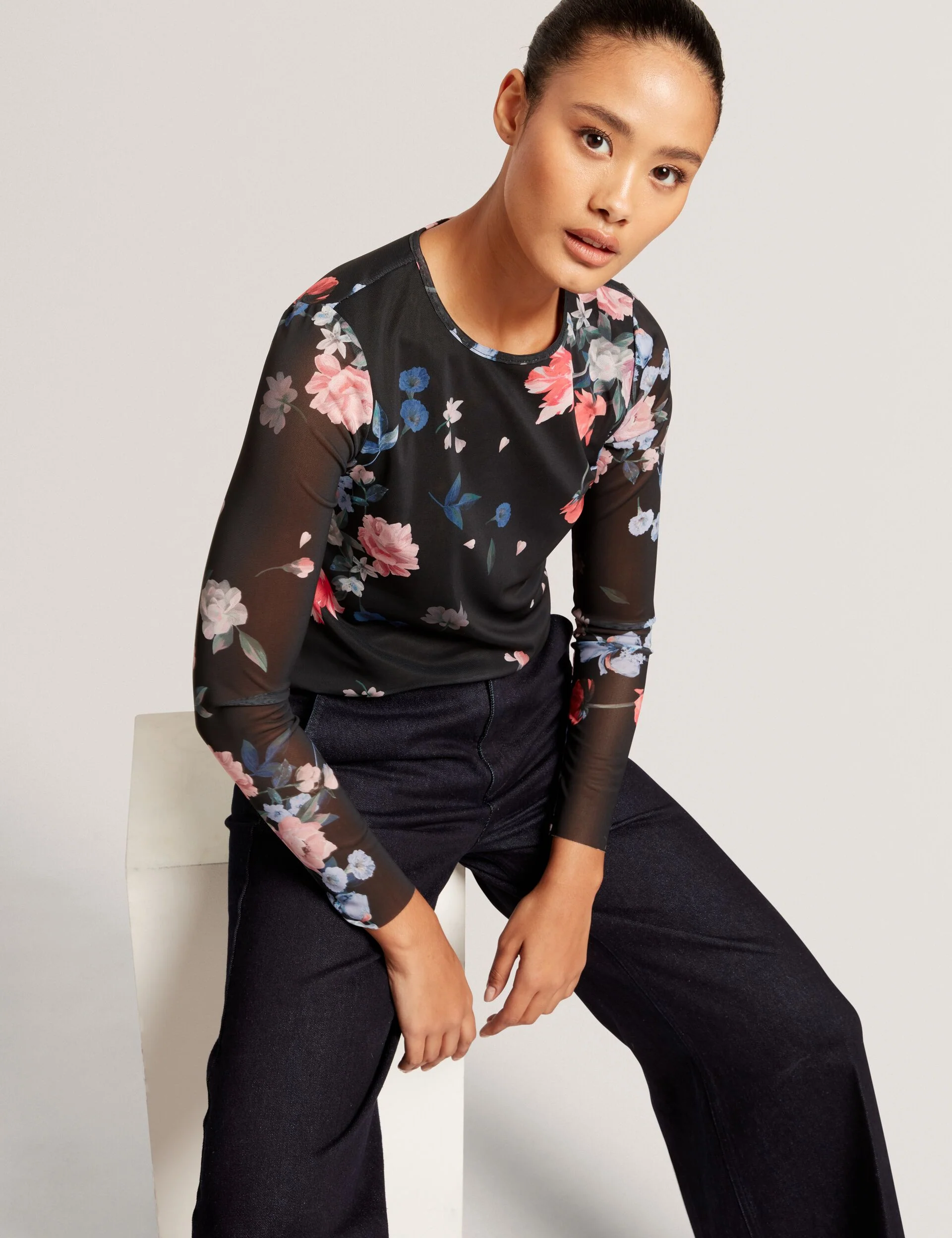LONG SLEEVE MESH TOP | BLACK - Image 6