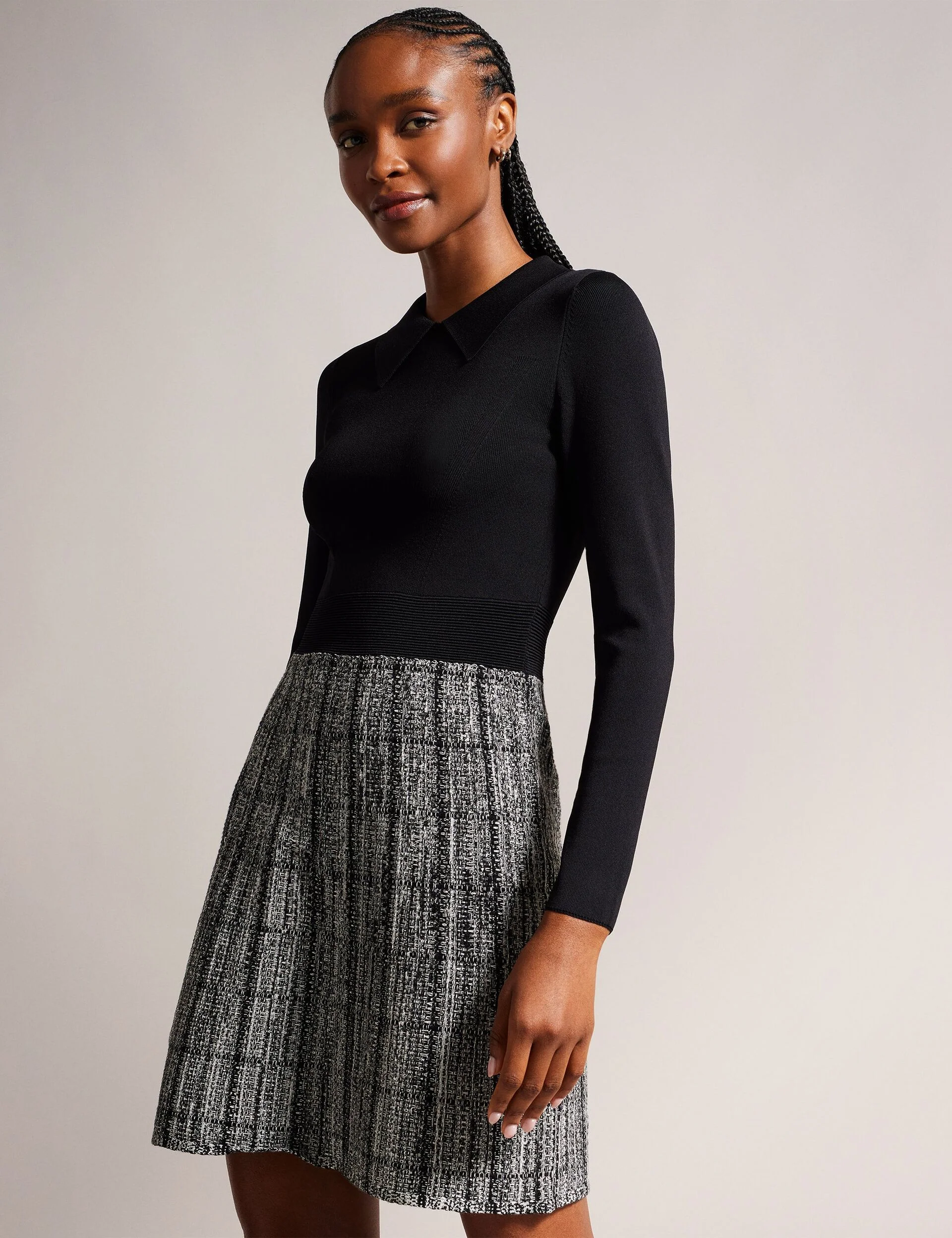 LONG SLEEVE MOCK DETAIL DRESS | BLACK - Image 4