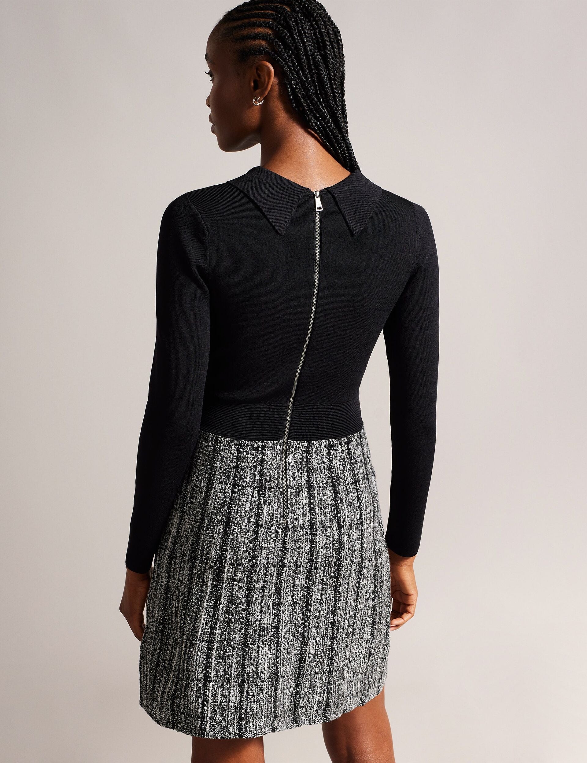 LONG SLEEVE MOCK DETAIL DRESS | BLACK - Image 5