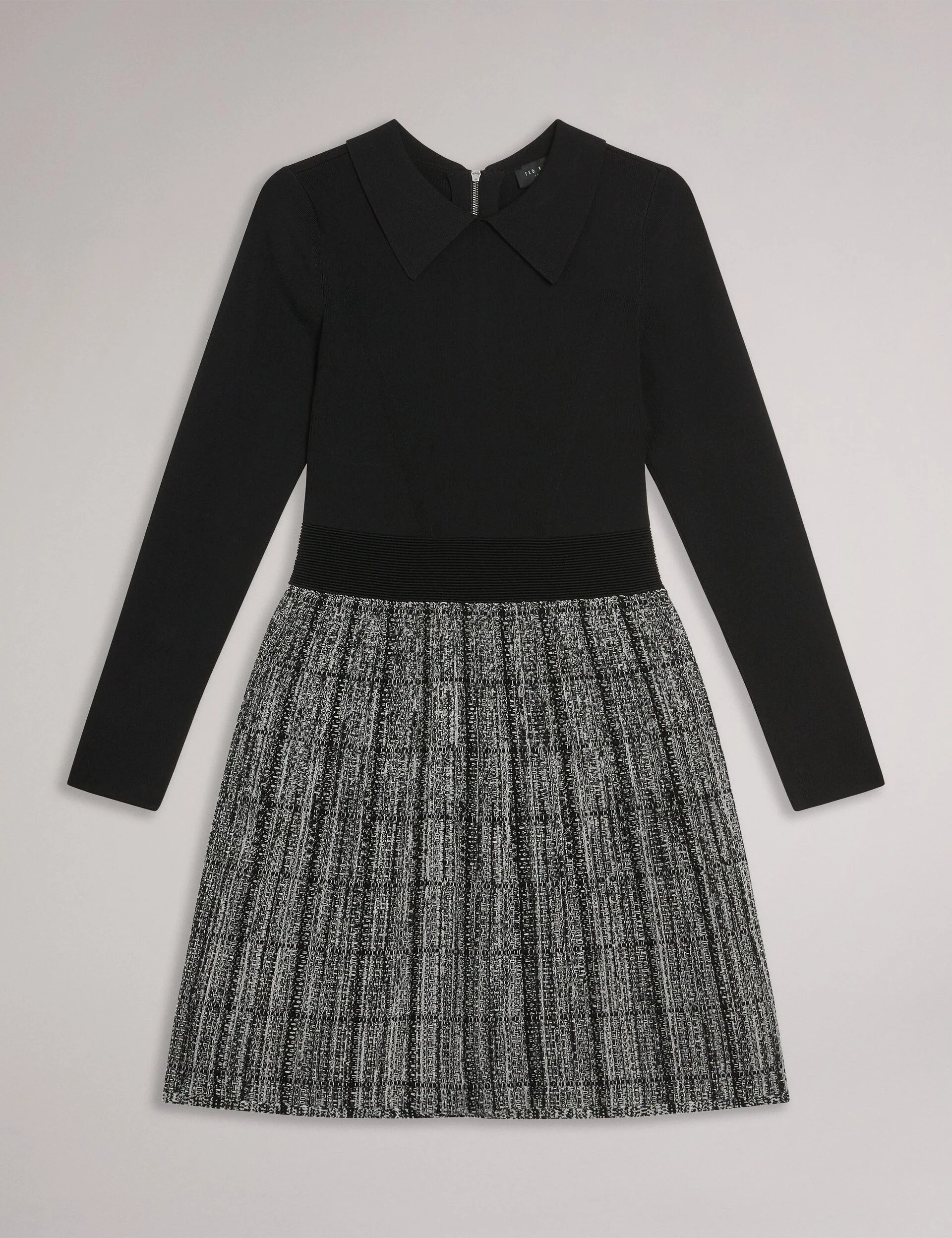 LONG SLEEVE MOCK DETAIL DRESS | BLACK - Image 7