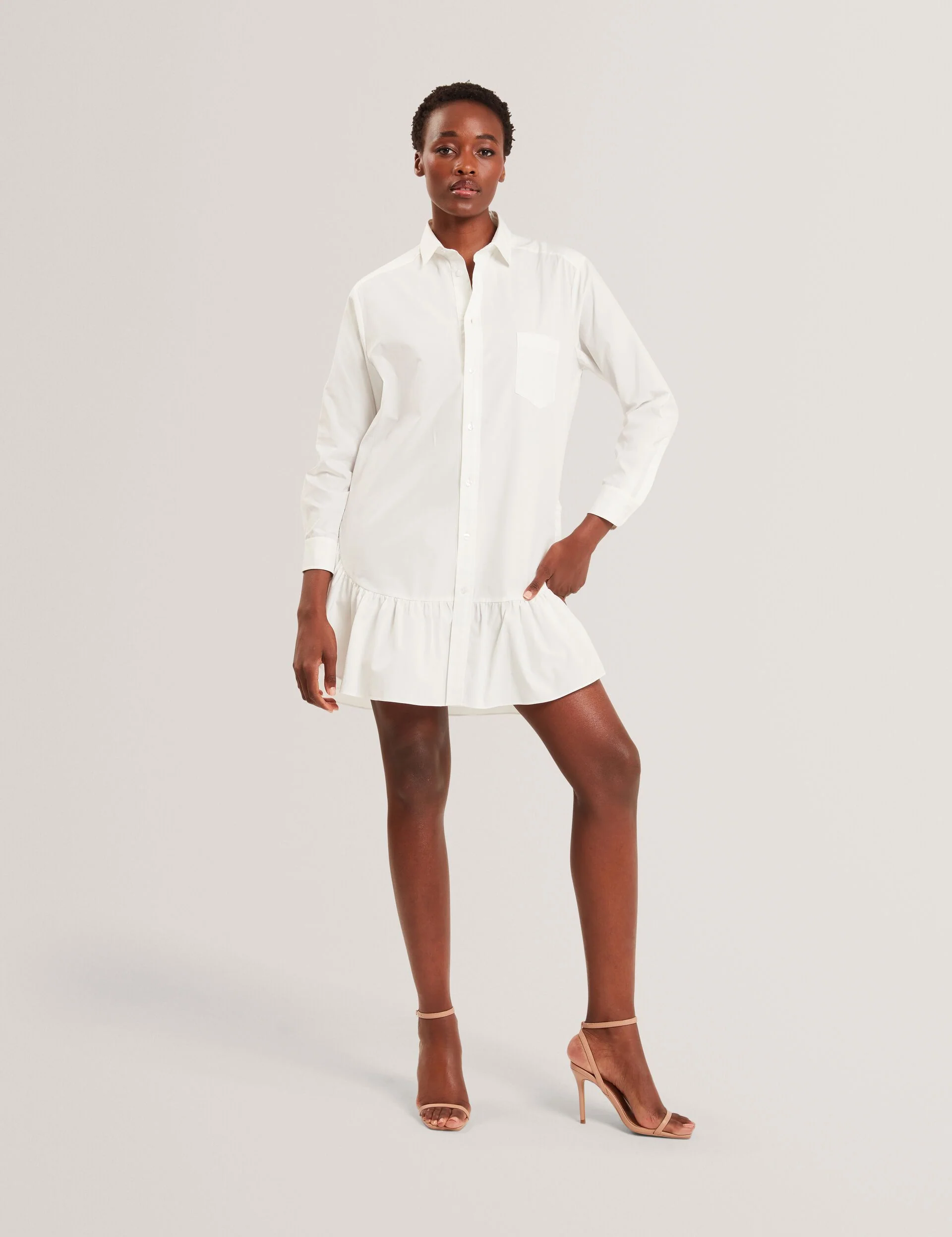 LONG SLEEVE RUFFLE SHIRT DRESS | WHITE - Image 2