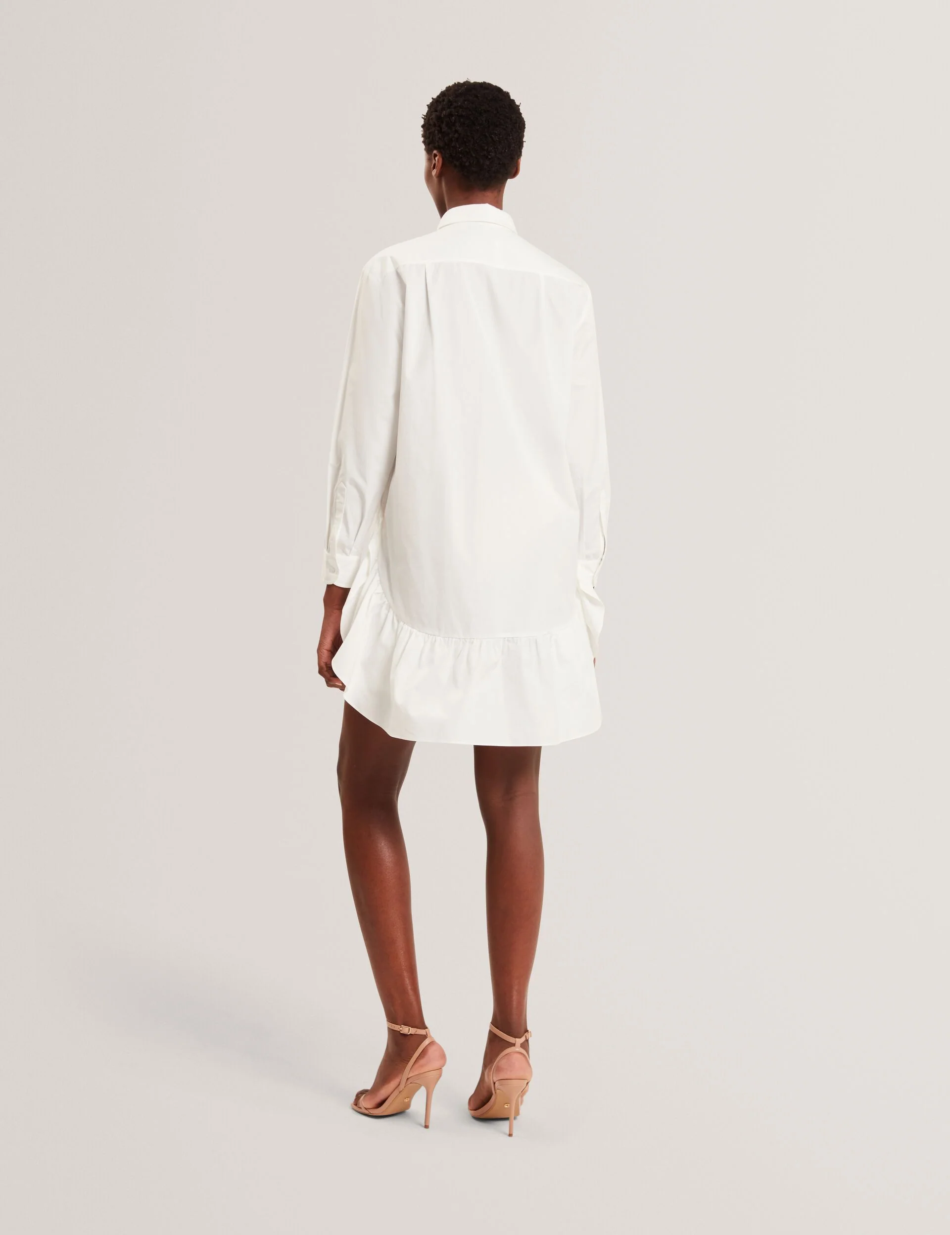 LONG SLEEVE RUFFLE SHIRT DRESS | WHITE - Image 5