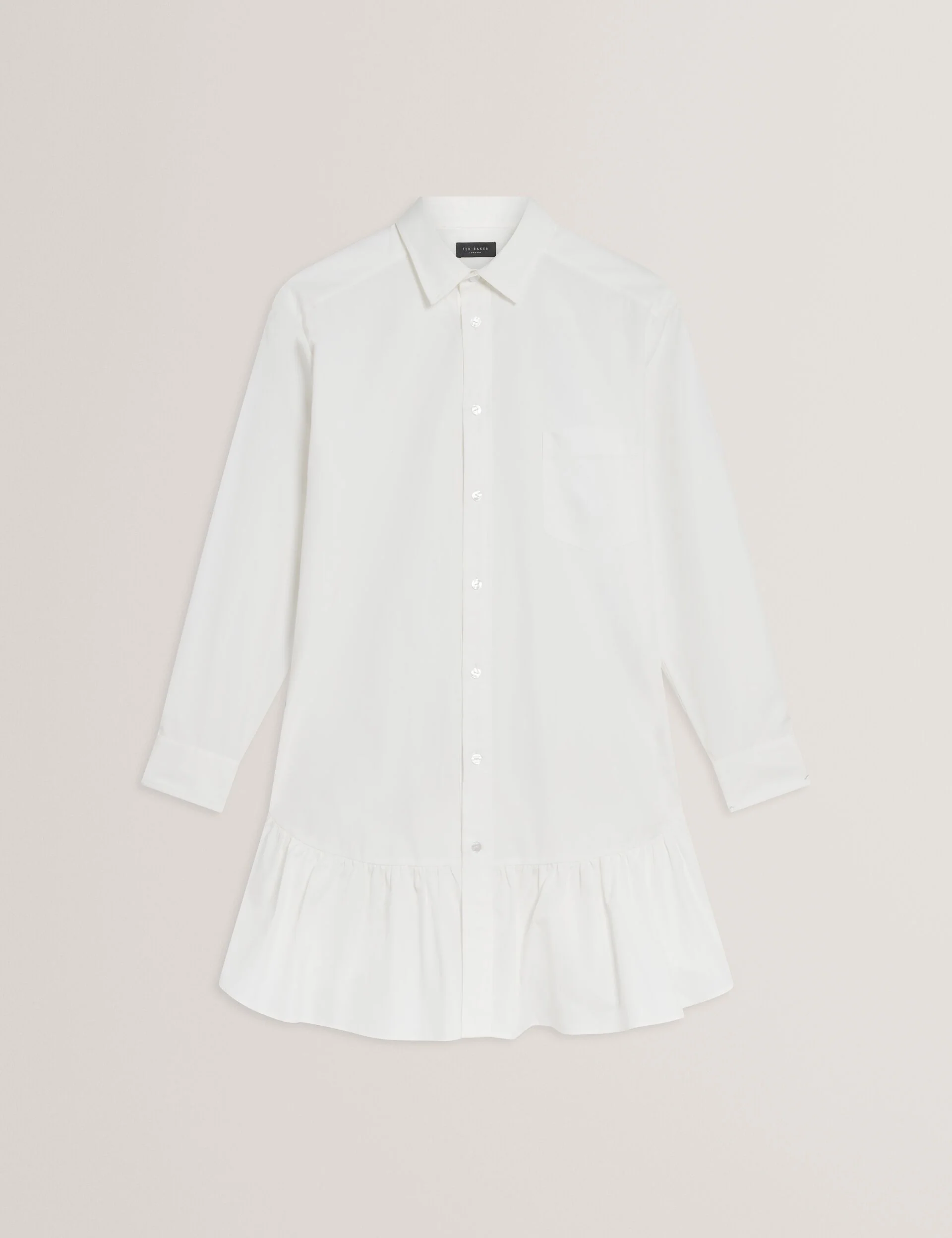 LONG SLEEVE RUFFLE SHIRT DRESS | WHITE - Image 7