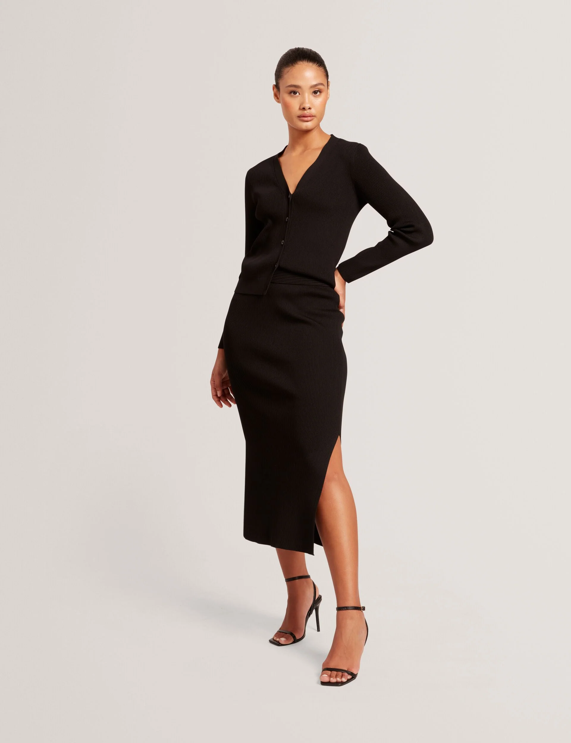 MAXI SKIRT WITH RIB | BLACK - Image 2