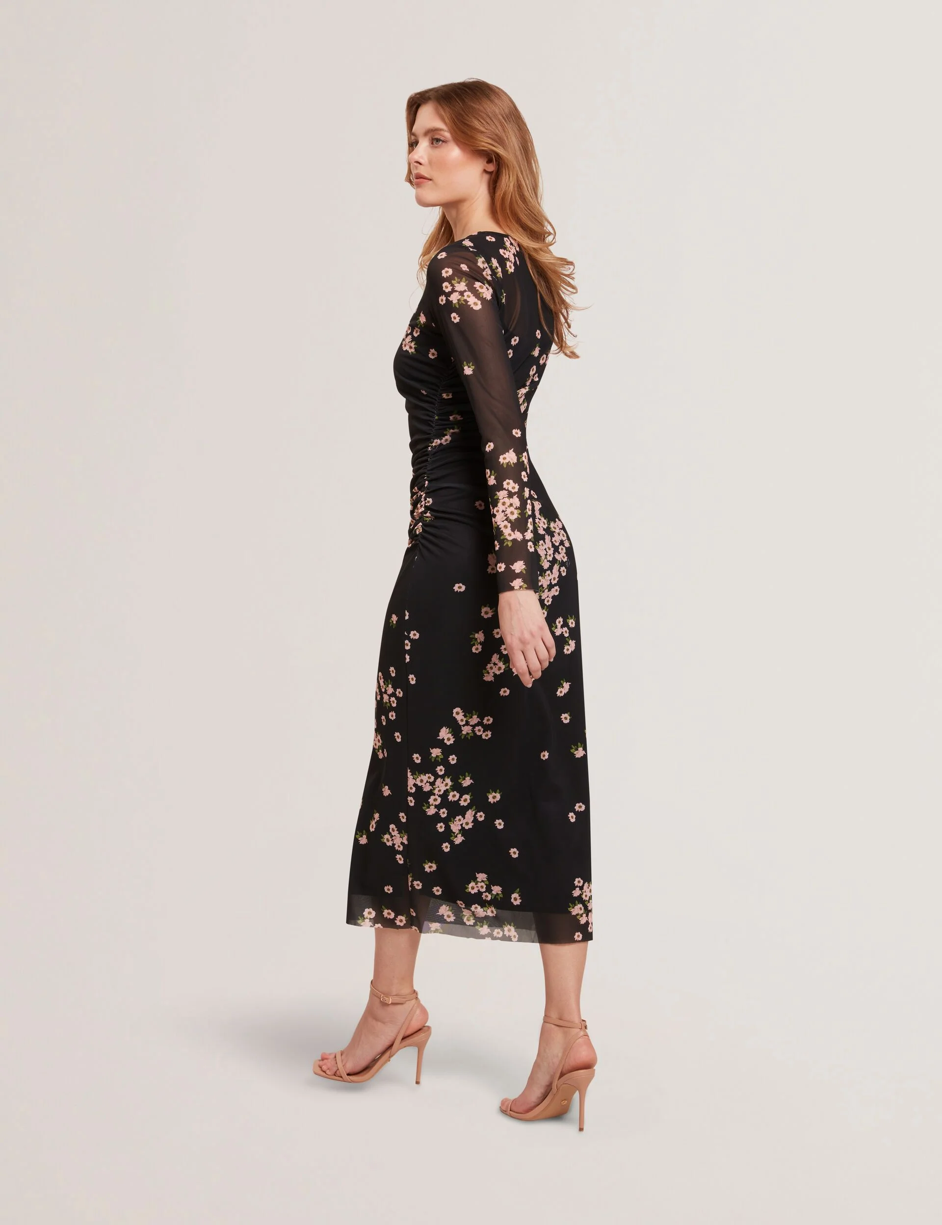 MESH PRINTED COLUMN DRESS | BLACK - Image 4