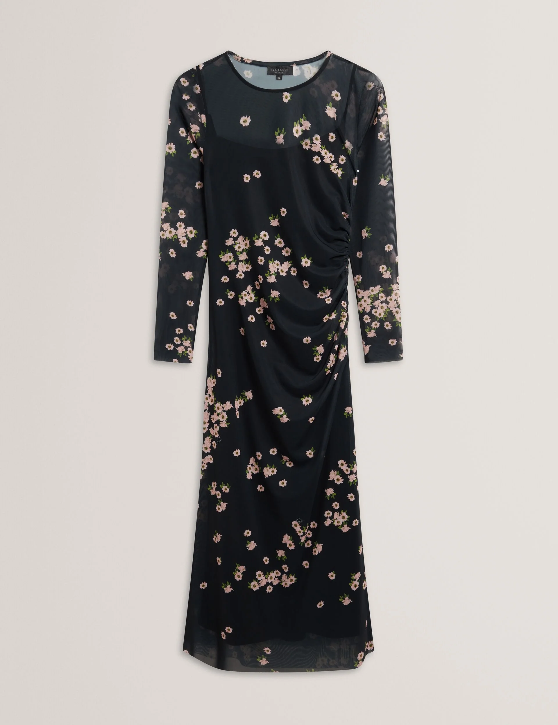 MESH PRINTED COLUMN DRESS | BLACK - Image 7